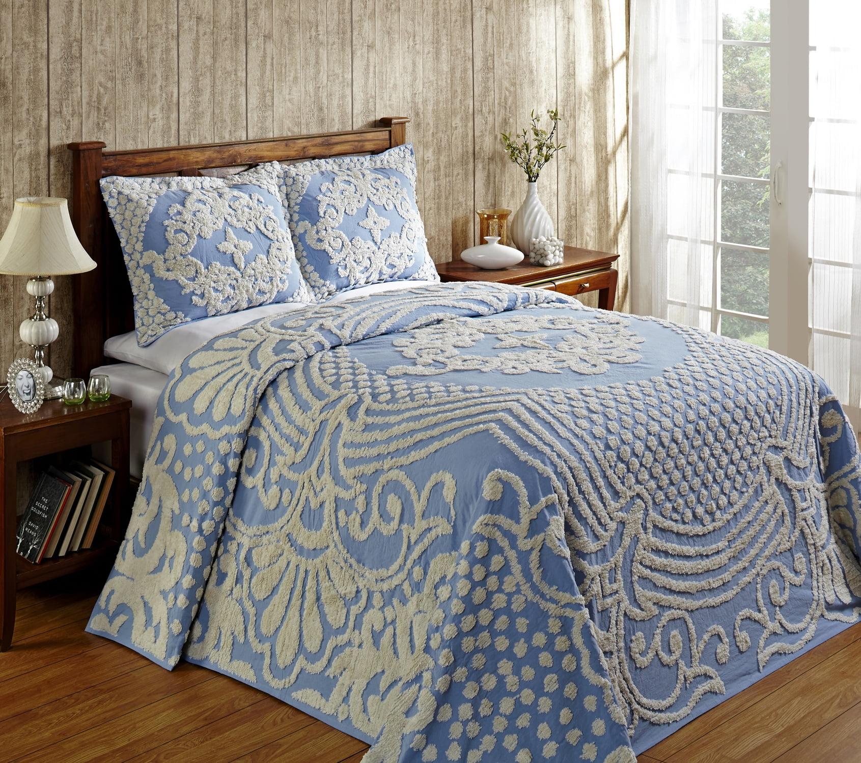 Twin Florence Collection 100% Cotton Tufted Unique Luxurious Medallion Design Bedspread Blue - Better Trends
