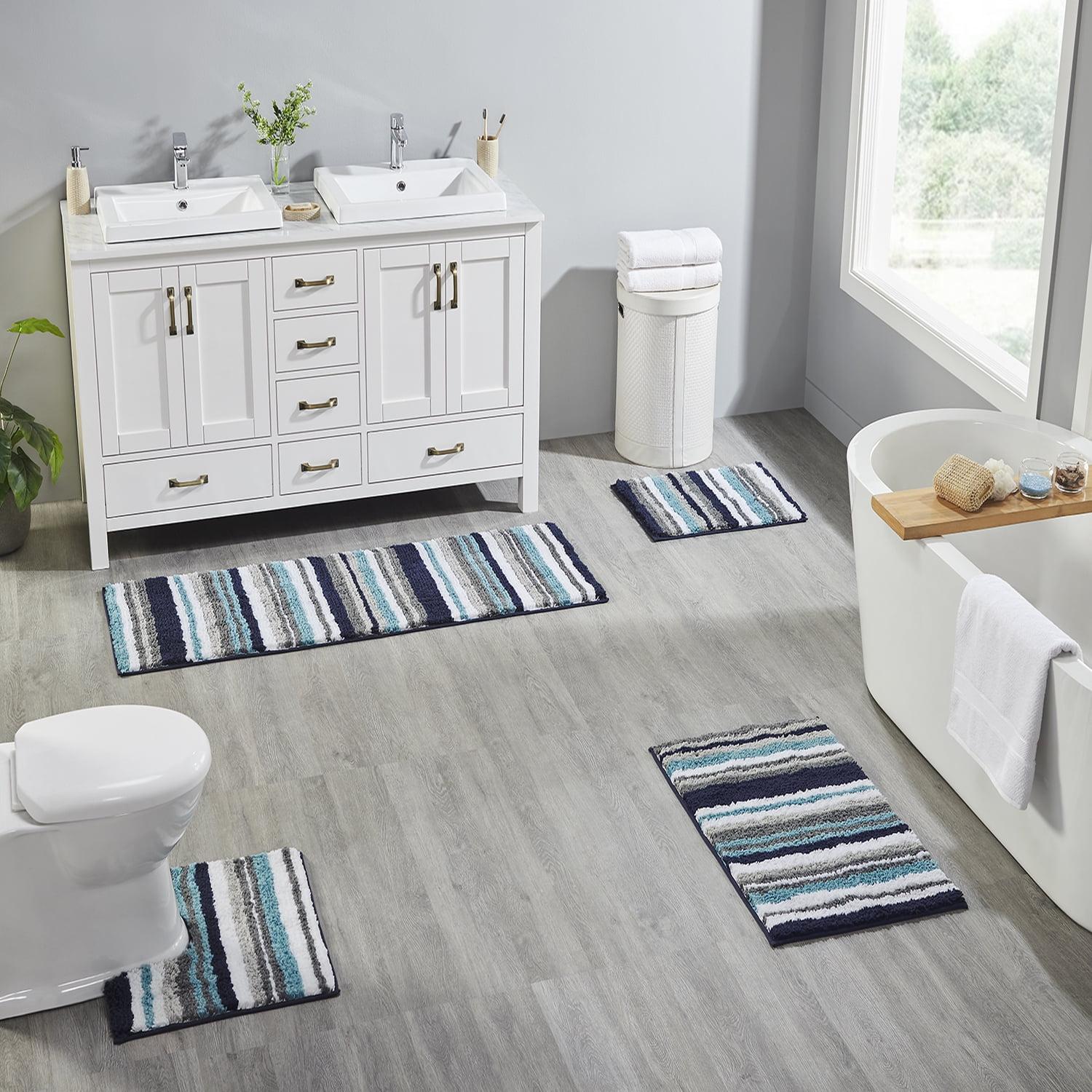 Better Trends Griffie 100% Polyester 4 Piece Set Bath Mat Rug Set - Blue & Gray