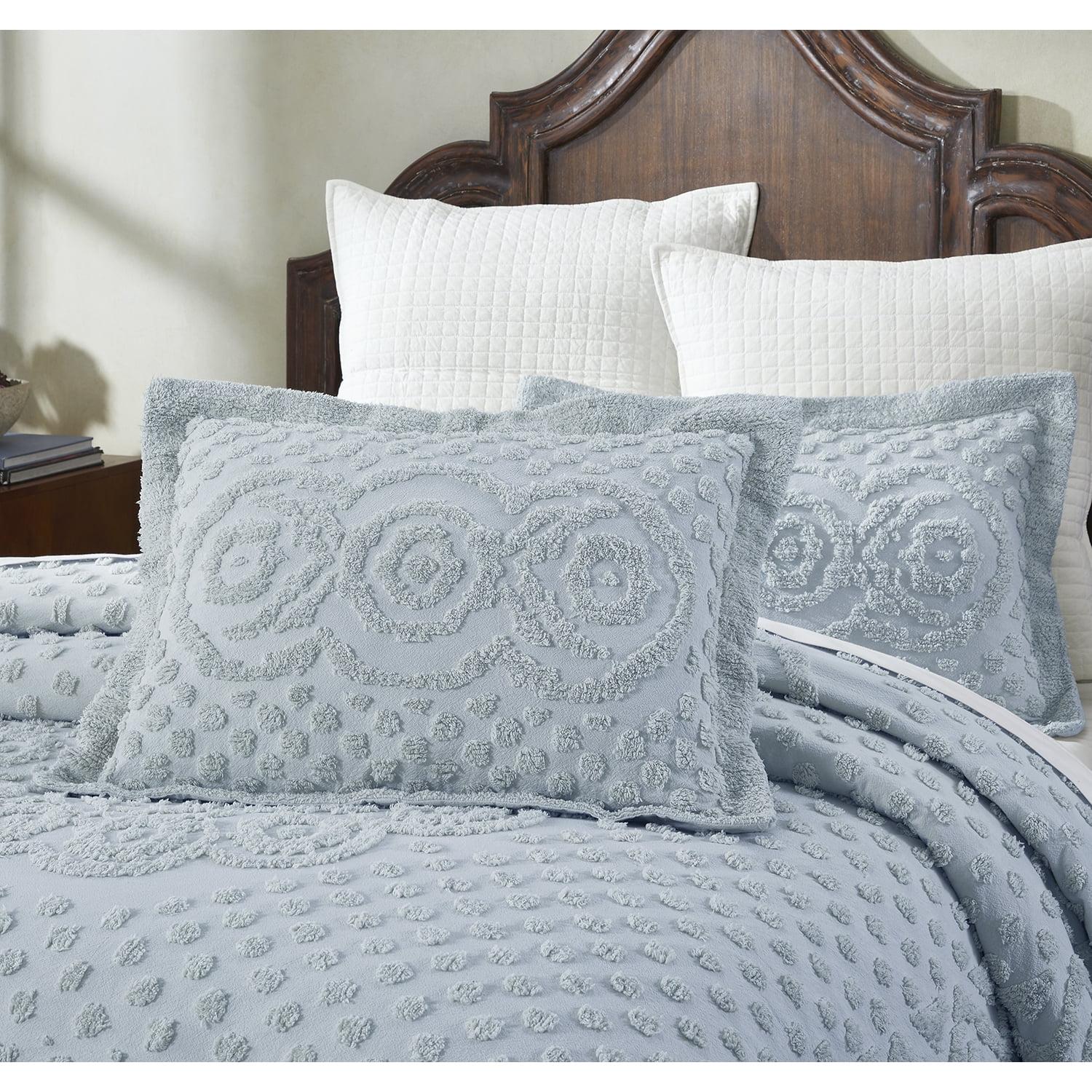 Blue Cotton Tufted Chenille King Sham