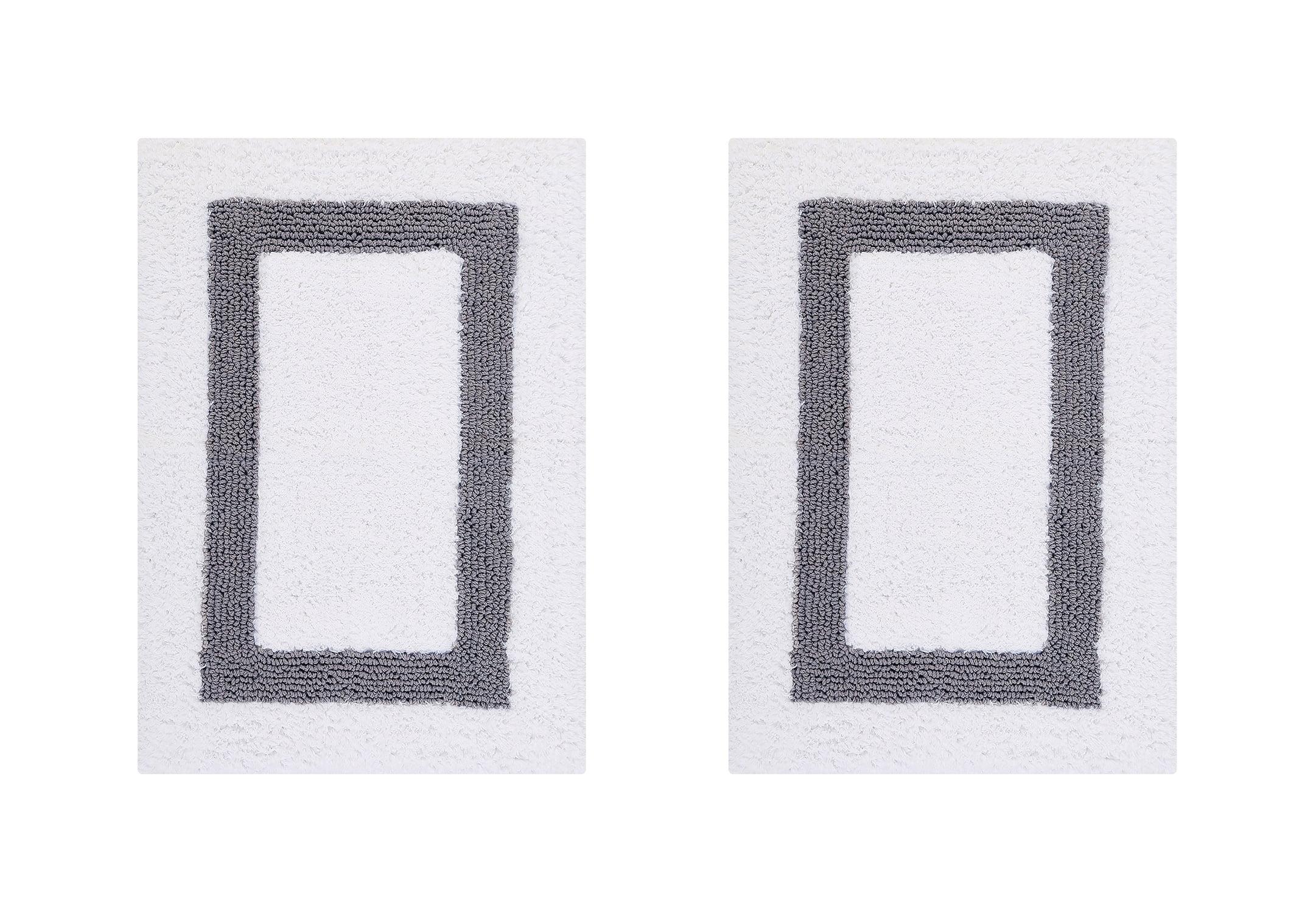 Better Trends Hotel 100% Cotton Tufted Two Tone Reversible Bath Rug Set 2 PC (17" x 24" | 17" x 24") - White/Gray