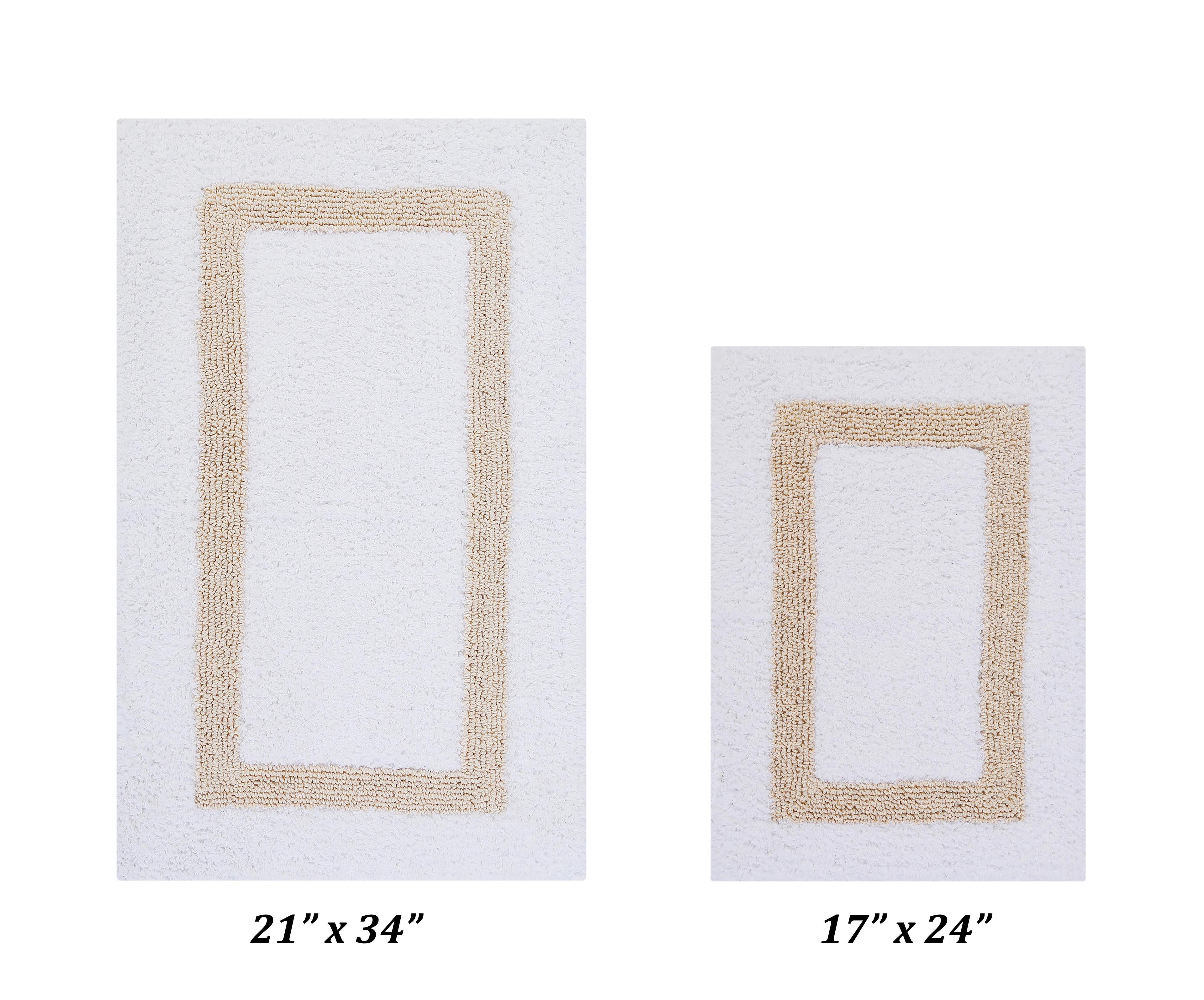 Better Trends Hotel 100% Cotton Tufted Two Tone Reversible Bath Rug Set 2 PC (17" x 24" | 21" x 34") - White/Sand