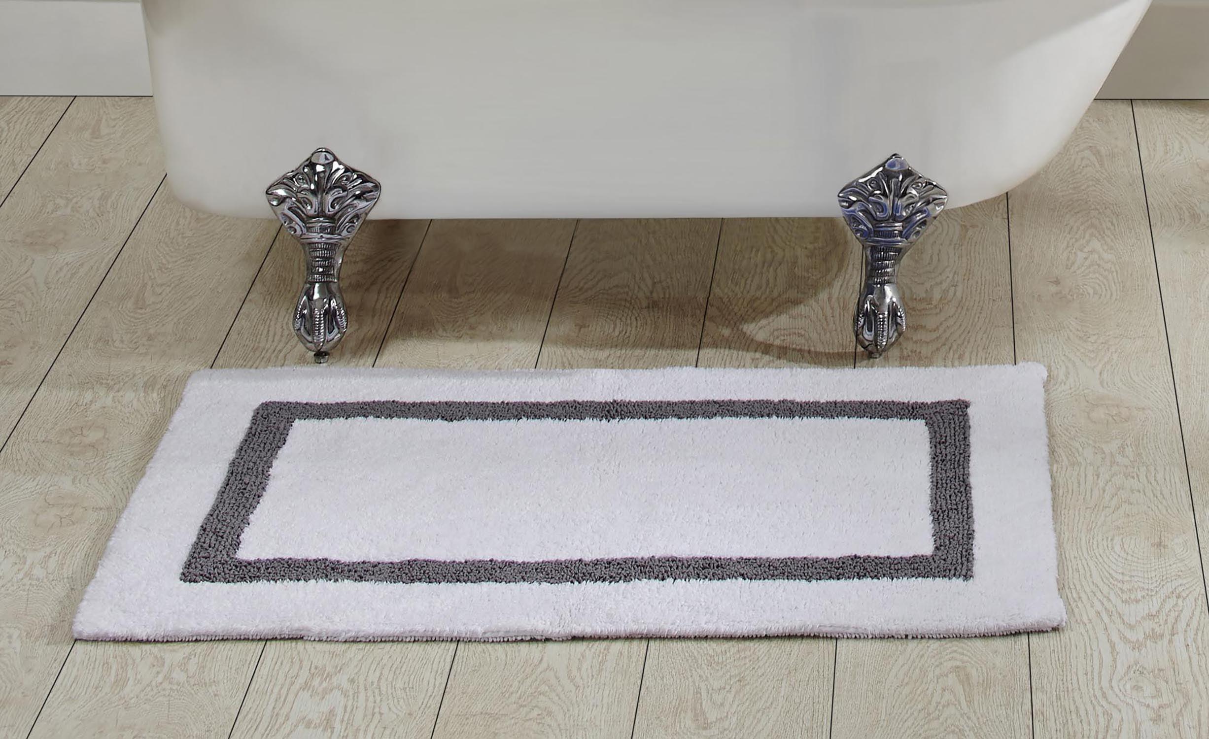 White and Gray Cotton Tufted Rectangular Bath Rug