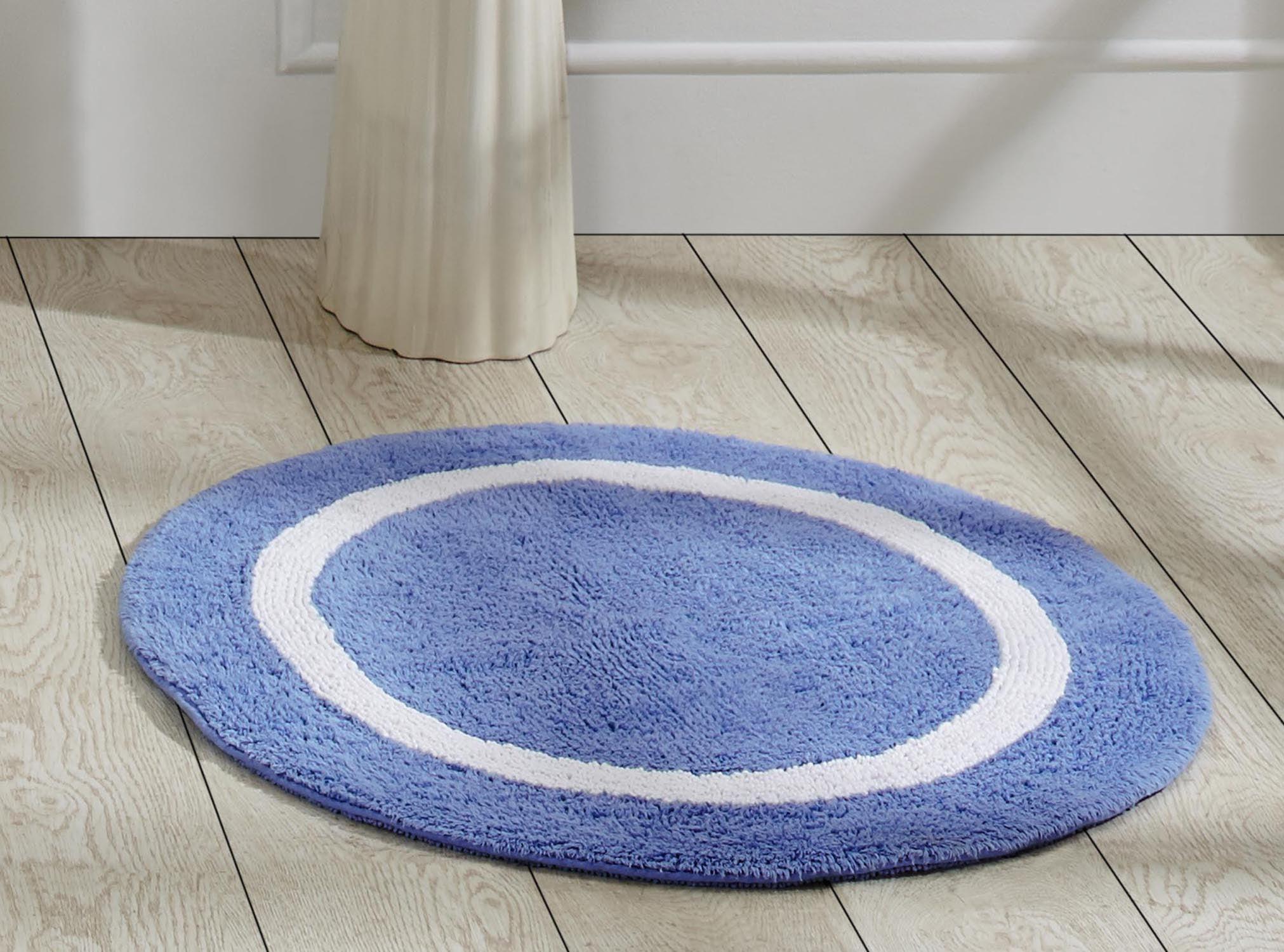 Hotel Collection Chic Minimalist 30" Round Blue & White Cotton Bath Rug