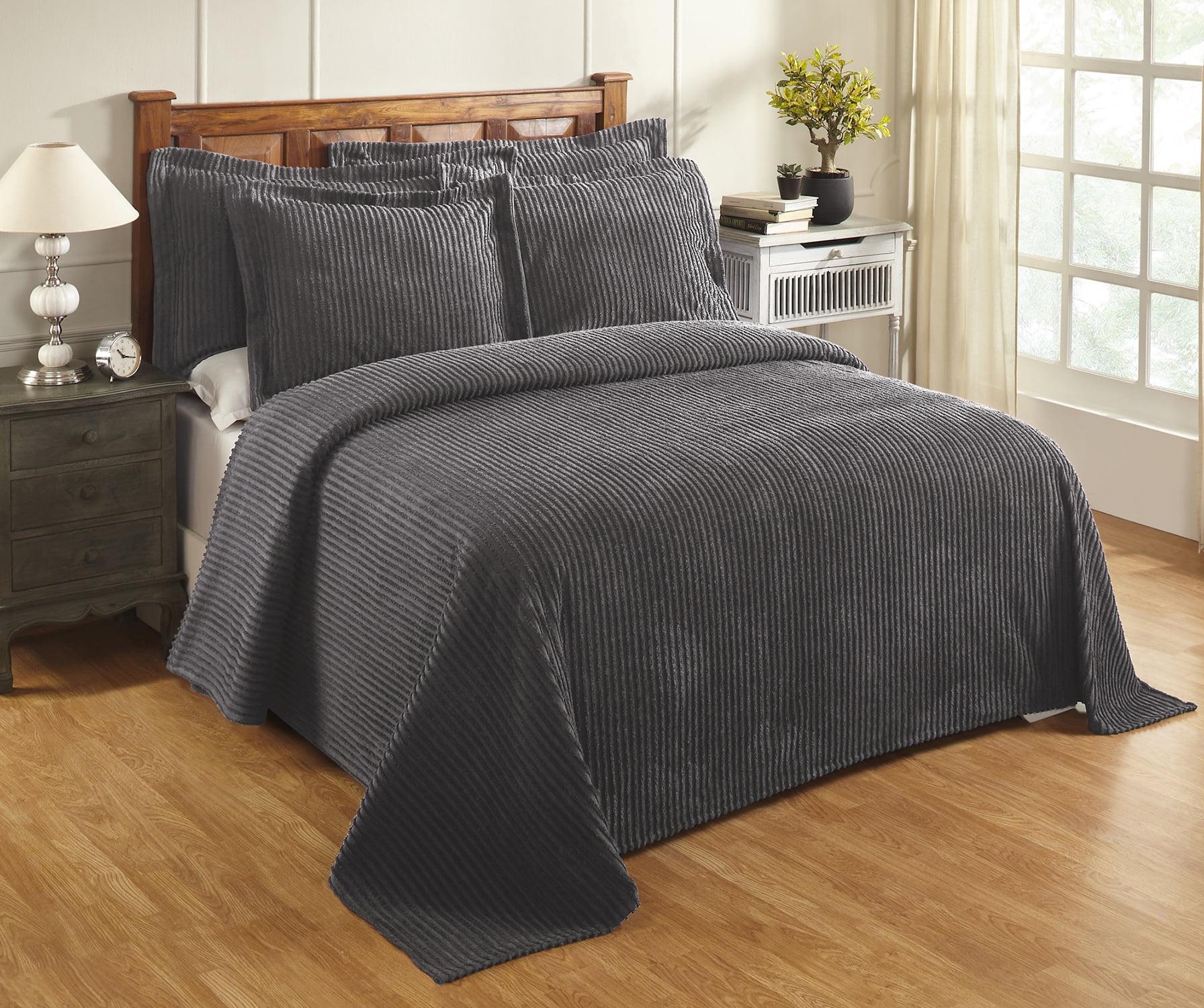 Set of 3 Queen Jullian Collection 100% Cotton Tufted Unique Luxurious Bold Stripes Design Bedspread Set Gray - Better Trends