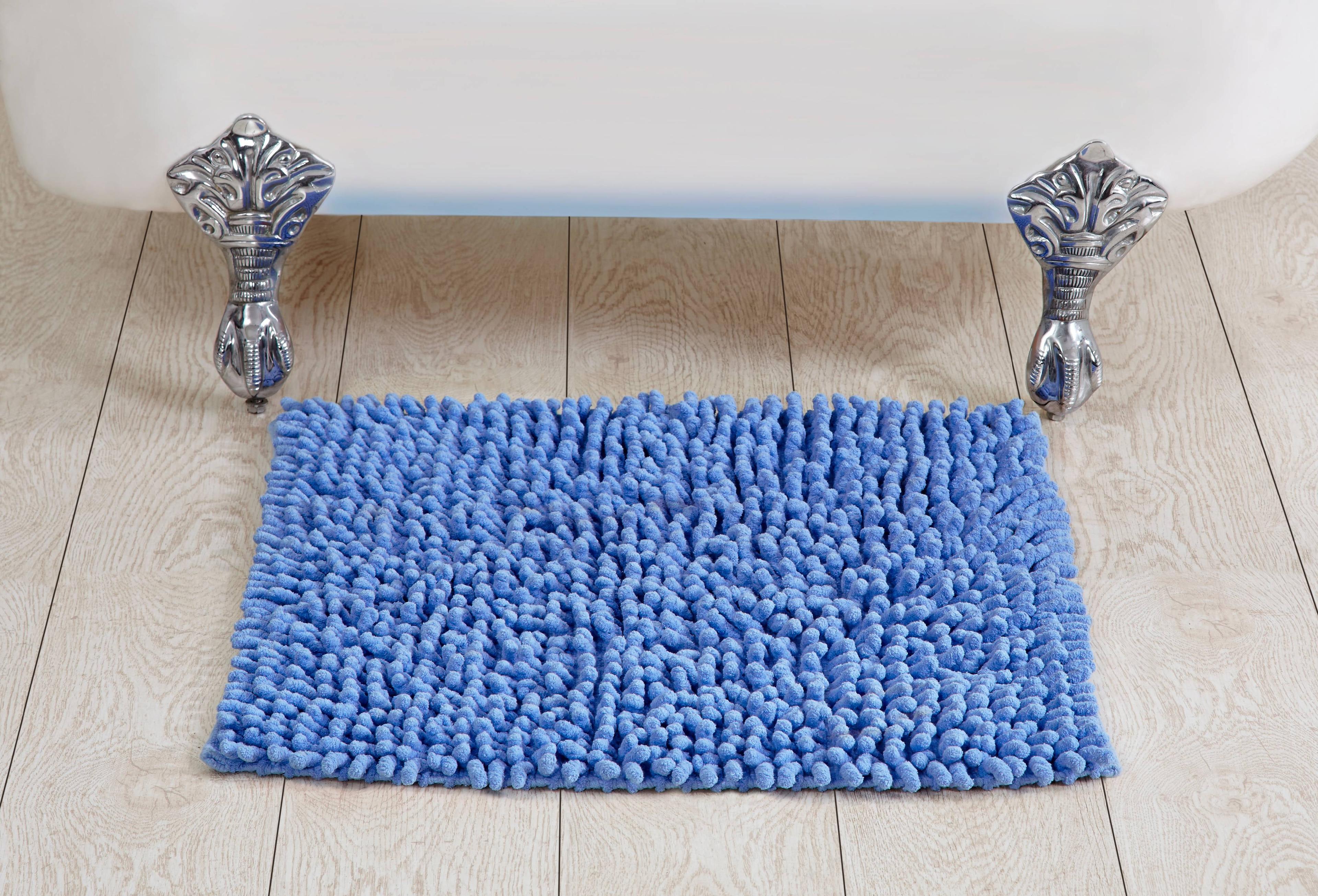 Better Trends Loopy Chenille Bath Rug Playful Blue Cotton Bath Rug, 24” Square, Handwoven