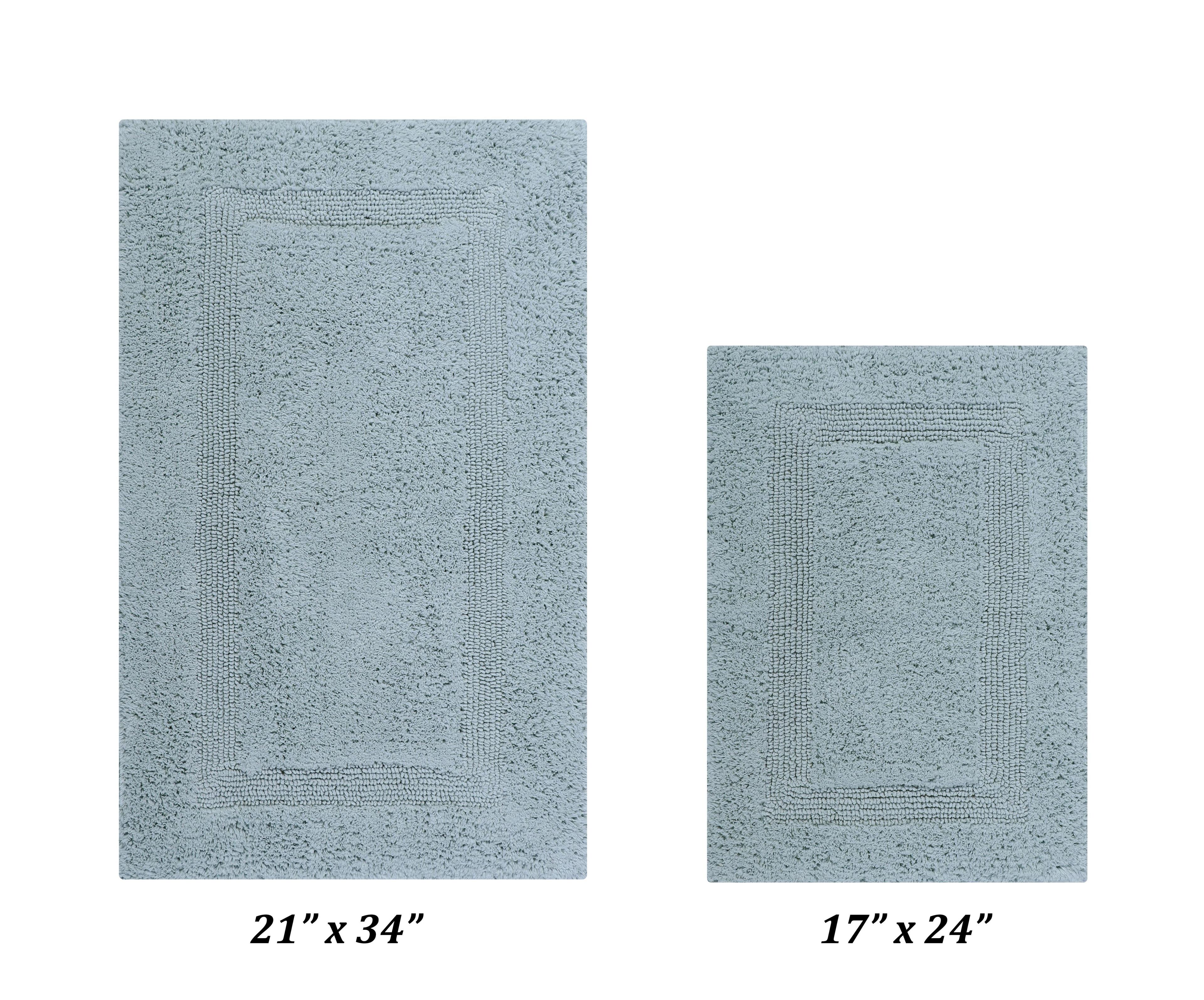 Better Trends Lux 100% Cotton Tufted Solid Reversible Bath Rug Set 2 PC (17" x 24" | 21" x 34") - Blue