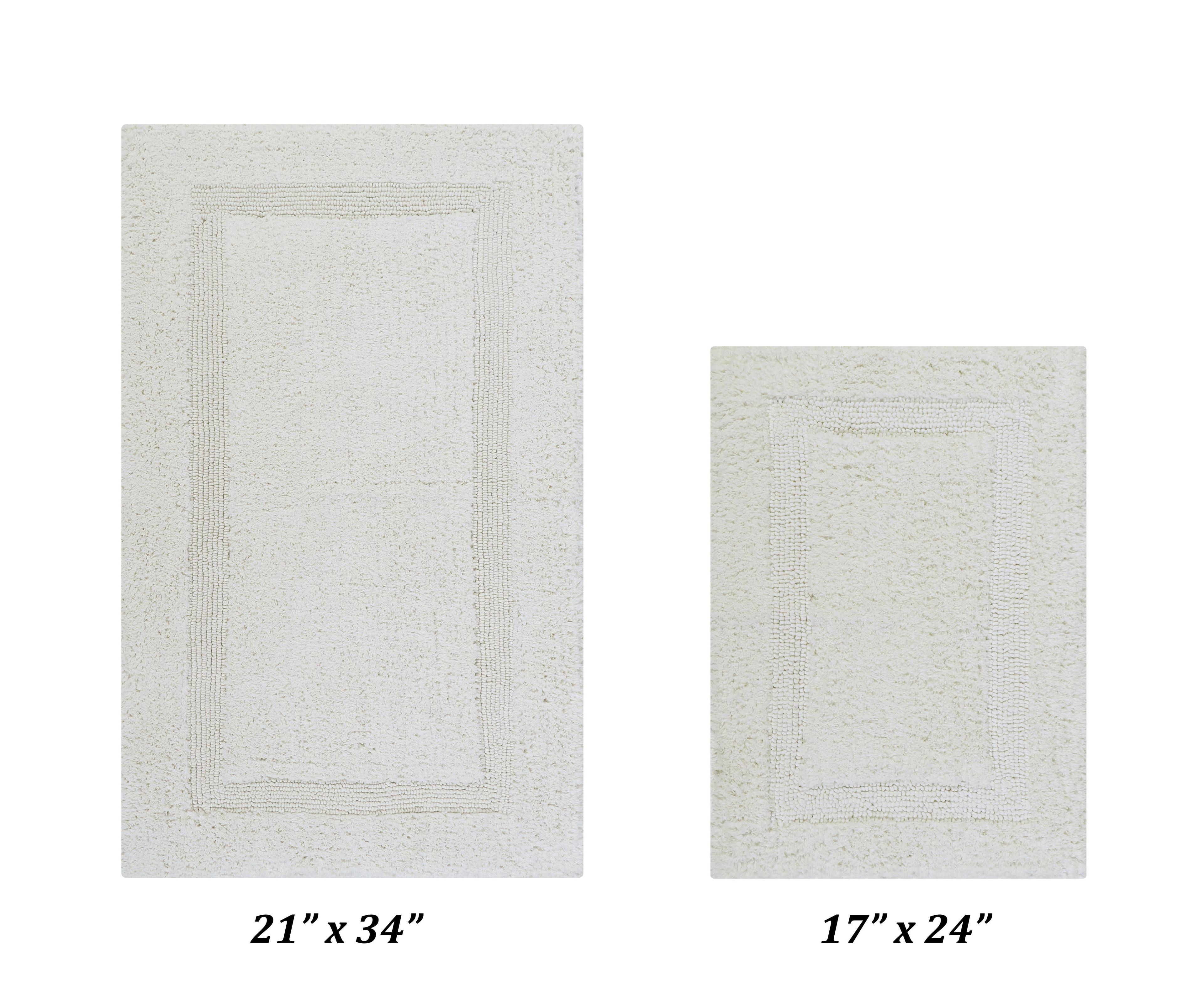Better Trends Lux 100% Cotton Tufted Solid Reversible Bath Rug Set 2 PC (17" x 24" | 21" x 34") - Ivory