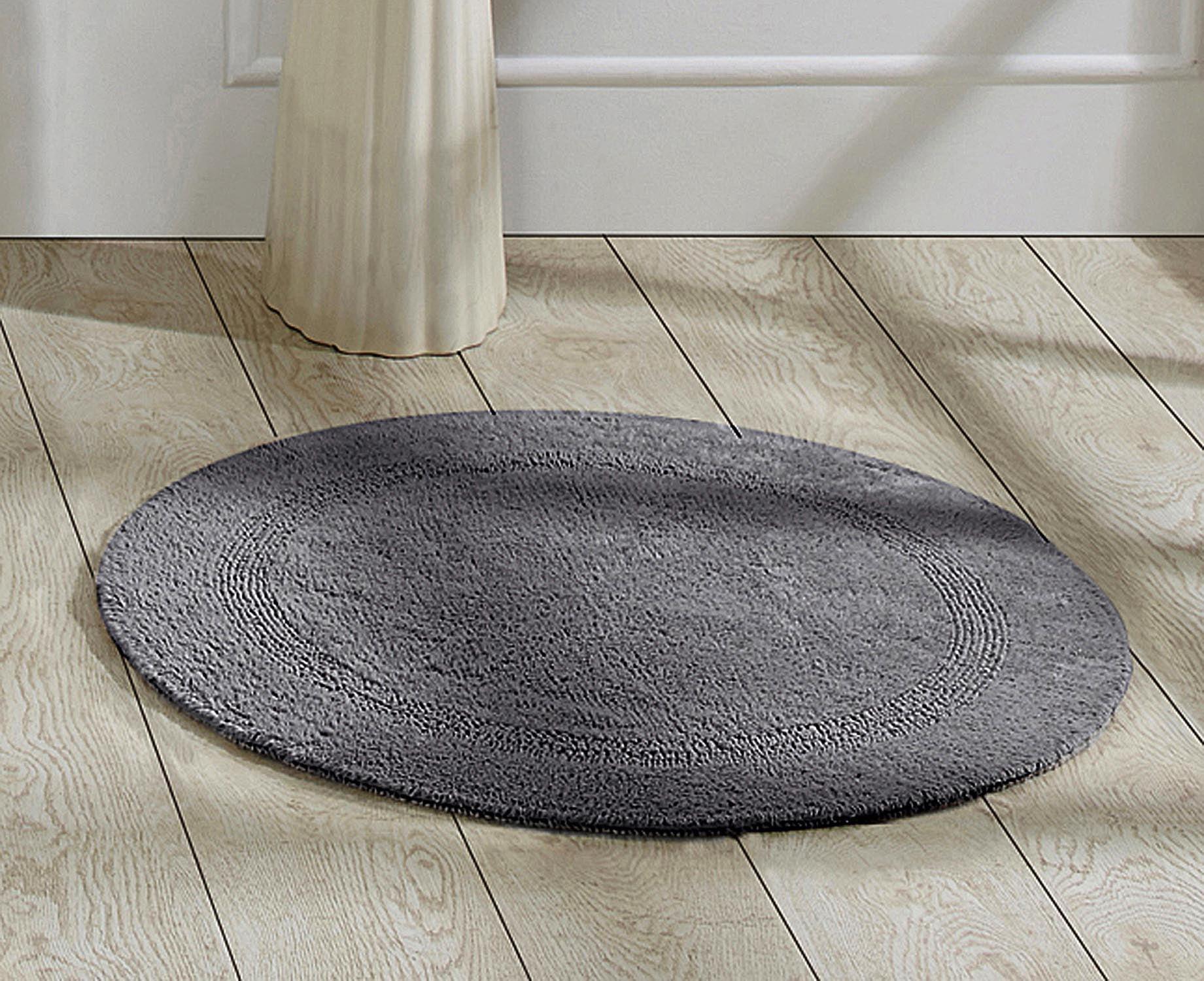 Lux Gray 30" Round Cotton Bath Mat Rug