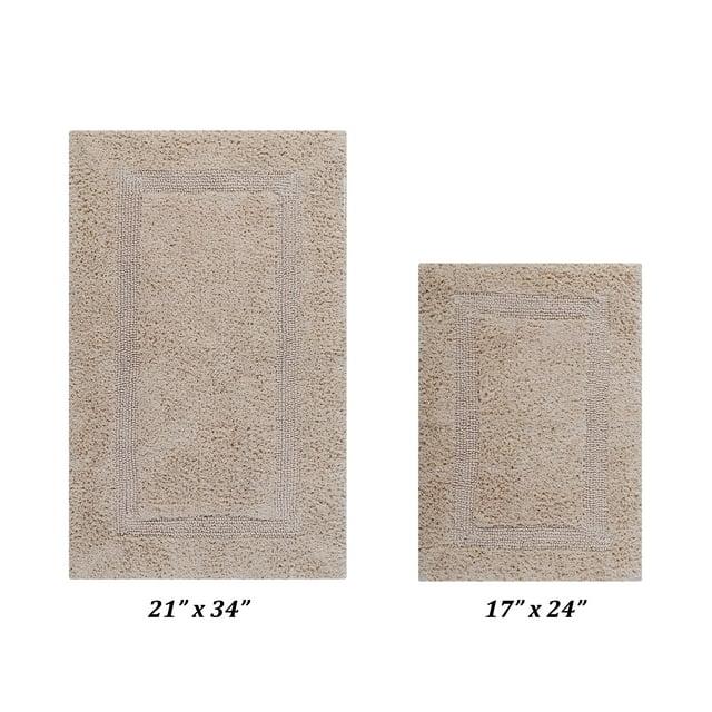 Better Trends Lux 100% Cotton Tufted Solid Reversible Bath Rug Set 2 PC (17" x 24" | 21" x 34") - Sand