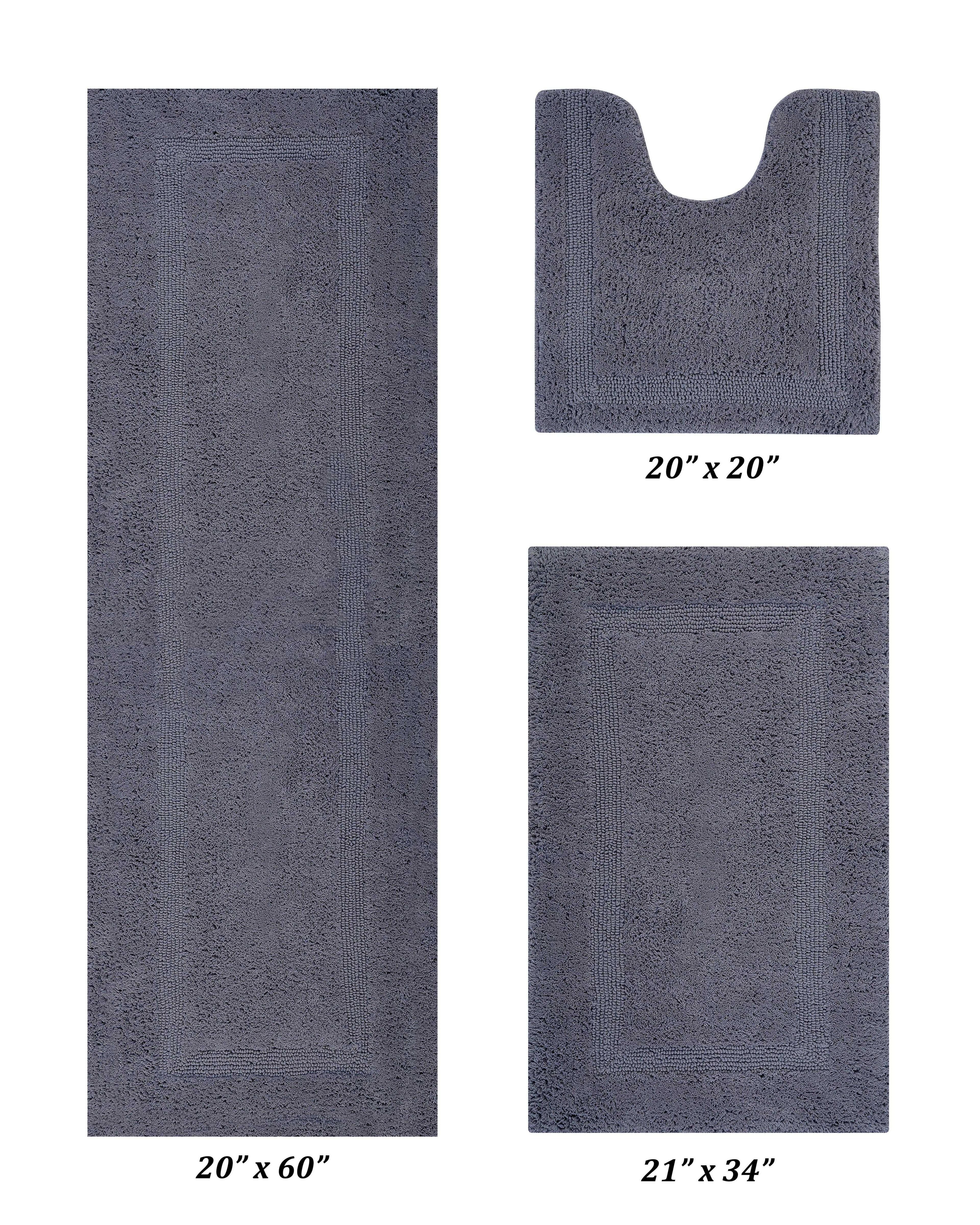Better Trends Lux 100% Cotton Tufted Solid Reversible Bath Rug Set 3 PC (20" x 20" | 21" x 34" | 20" x 60") - Gray