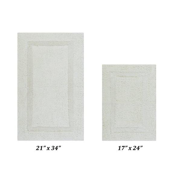 Better Trends Lux 100% Cotton Tufted Solid Reversible Bath Rug Set 2 PC (17" x 24" | 21" x 34") - Ivory