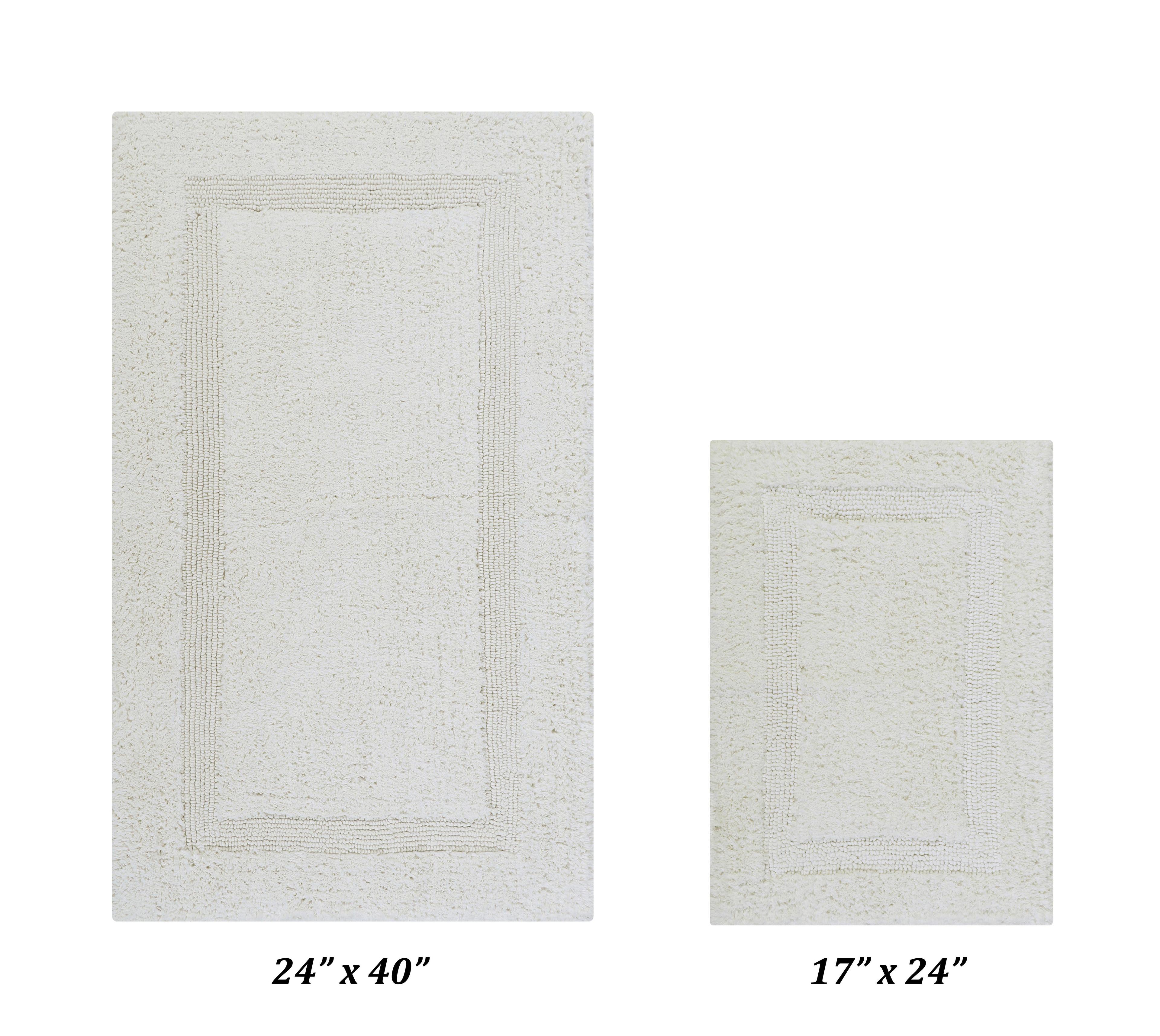 Better Trends Lux 100% Cotton Tufted Solid Reversible Bath Rug Set 2 PC (17" x 24" | 24" x 40") - Ivory