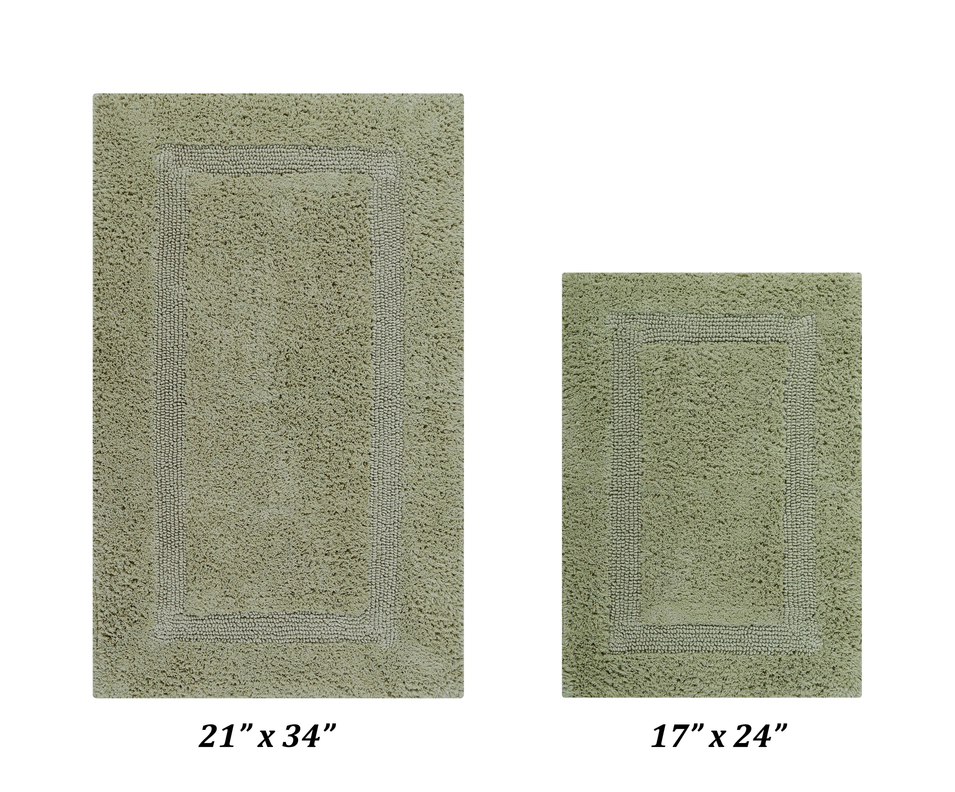 Better Trends Lux 100% Cotton Tufted Solid Reversible Bath Rug Set 2 PC (17" x 24" | 21" x 34") - Sage