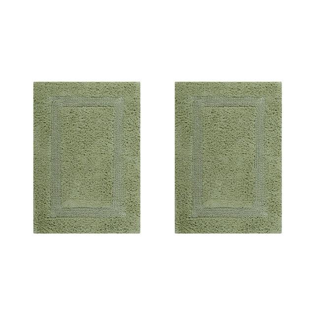 Better Trends Lux 100% Cotton Tufted Solid Reversible Bath Rug Set 2 PC (17" x 24" | 17" x 24") - Sage
