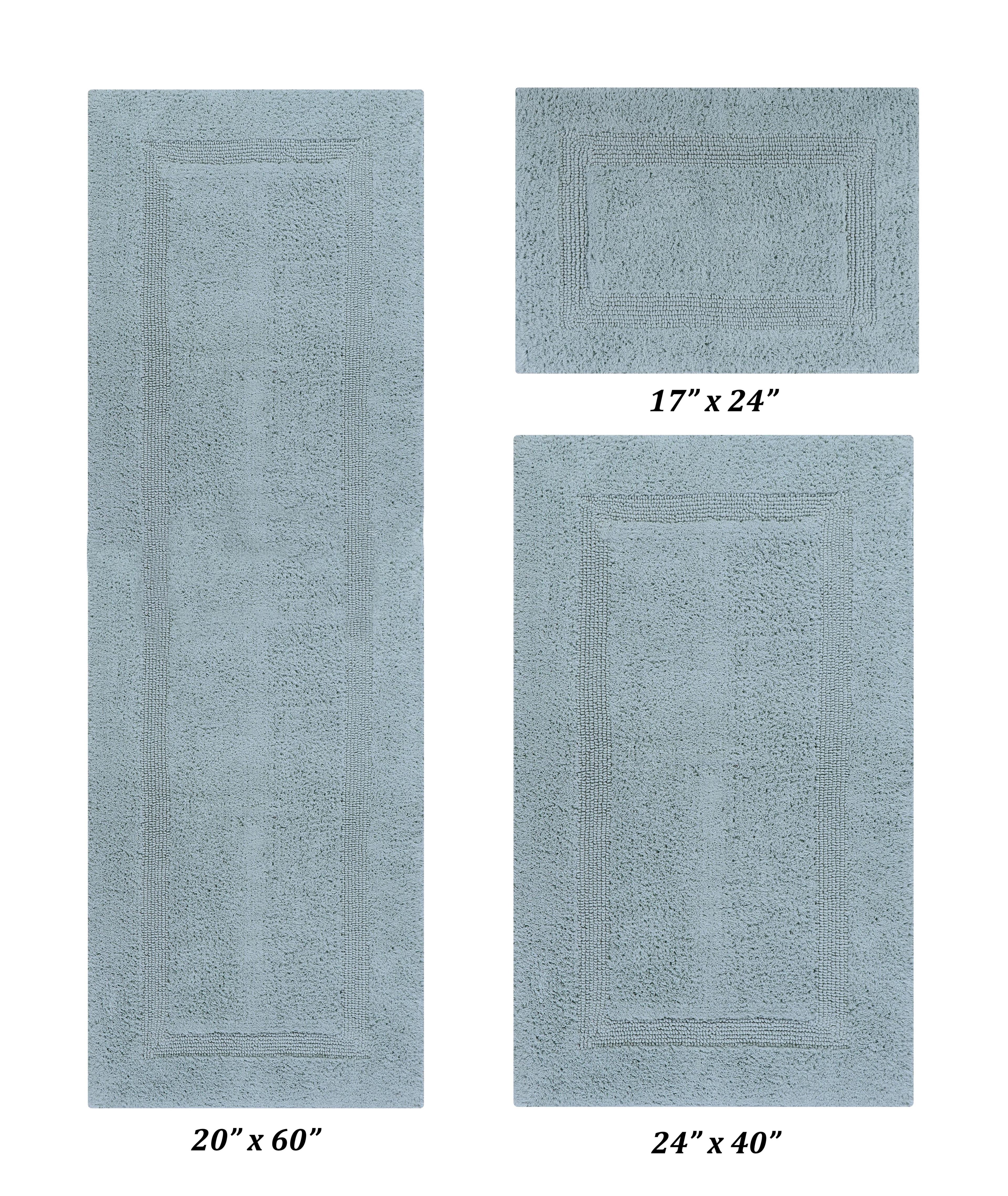 Better Trends Lux 100% Cotton Tufted Solid Reversible Bath Rug Set 3 PC (17" x 24" | 24" x 40" | 20" x 60") - Blue