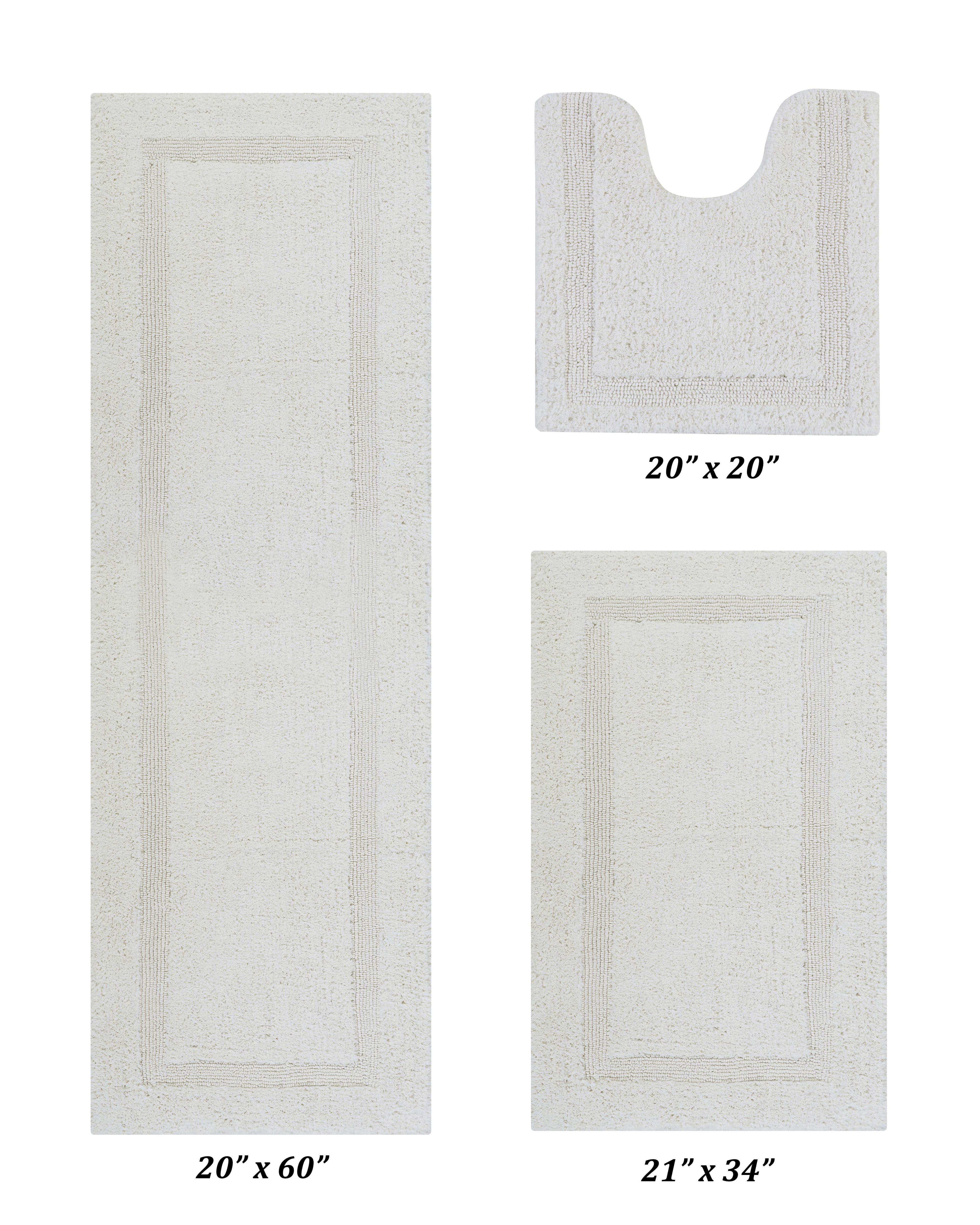 Better Trends Lux 100% Cotton Tufted Solid Reversible Bath Rug Set 3 PC (20" x 20" | 21" x 34" | 20" x 60") - Ivory