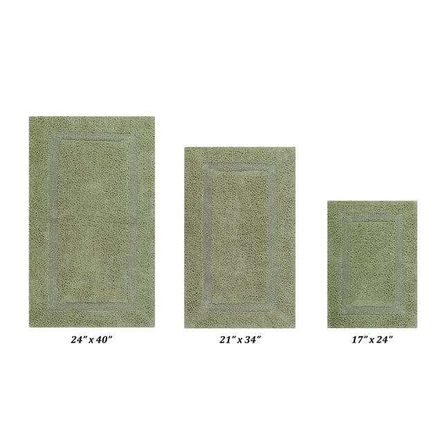 Better Trends Lux 100% Cotton Tufted Solid Reversible Bath Rug Set 3 PC (17" x 24" | 21" x 34" | 24" x 40") - Sage