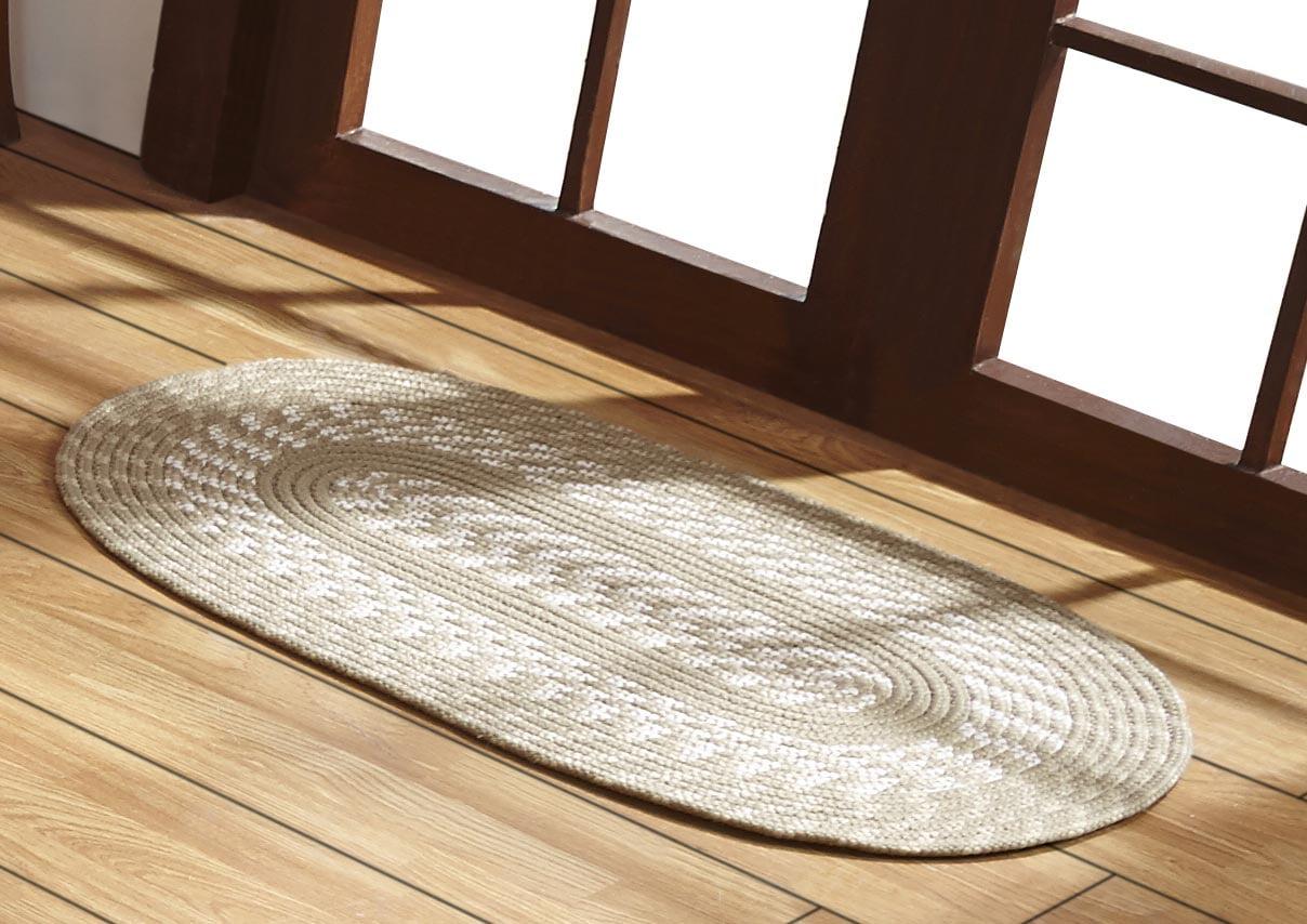 Newport Tan Oval Braided 30" x 50" Synthetic Reversible Rug