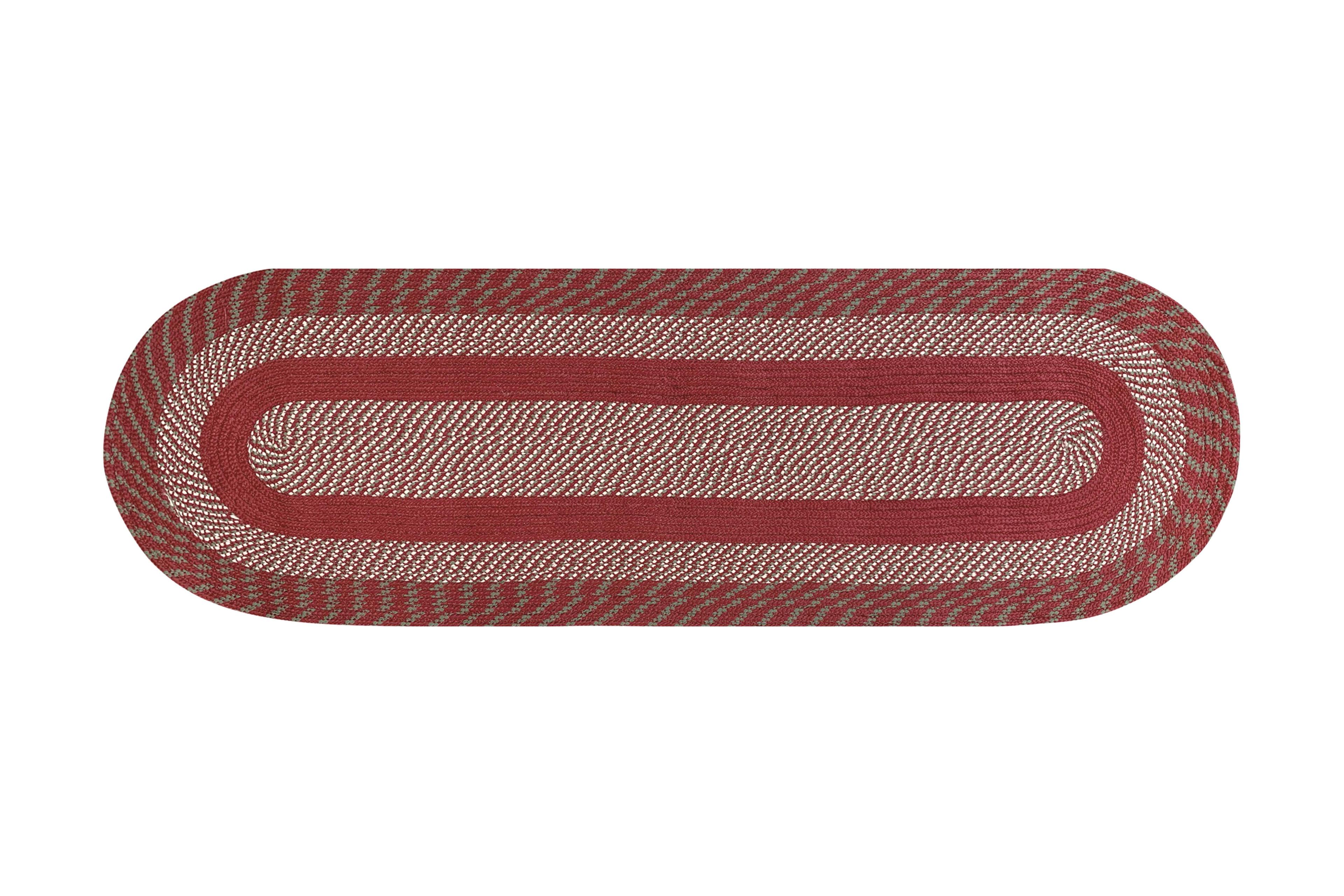 24" x 72" Newport Braid Collection Barn Red 100% Polypropylene Stripe Pattern Reversible Indoor Utility Runner Rug  - Better Trends