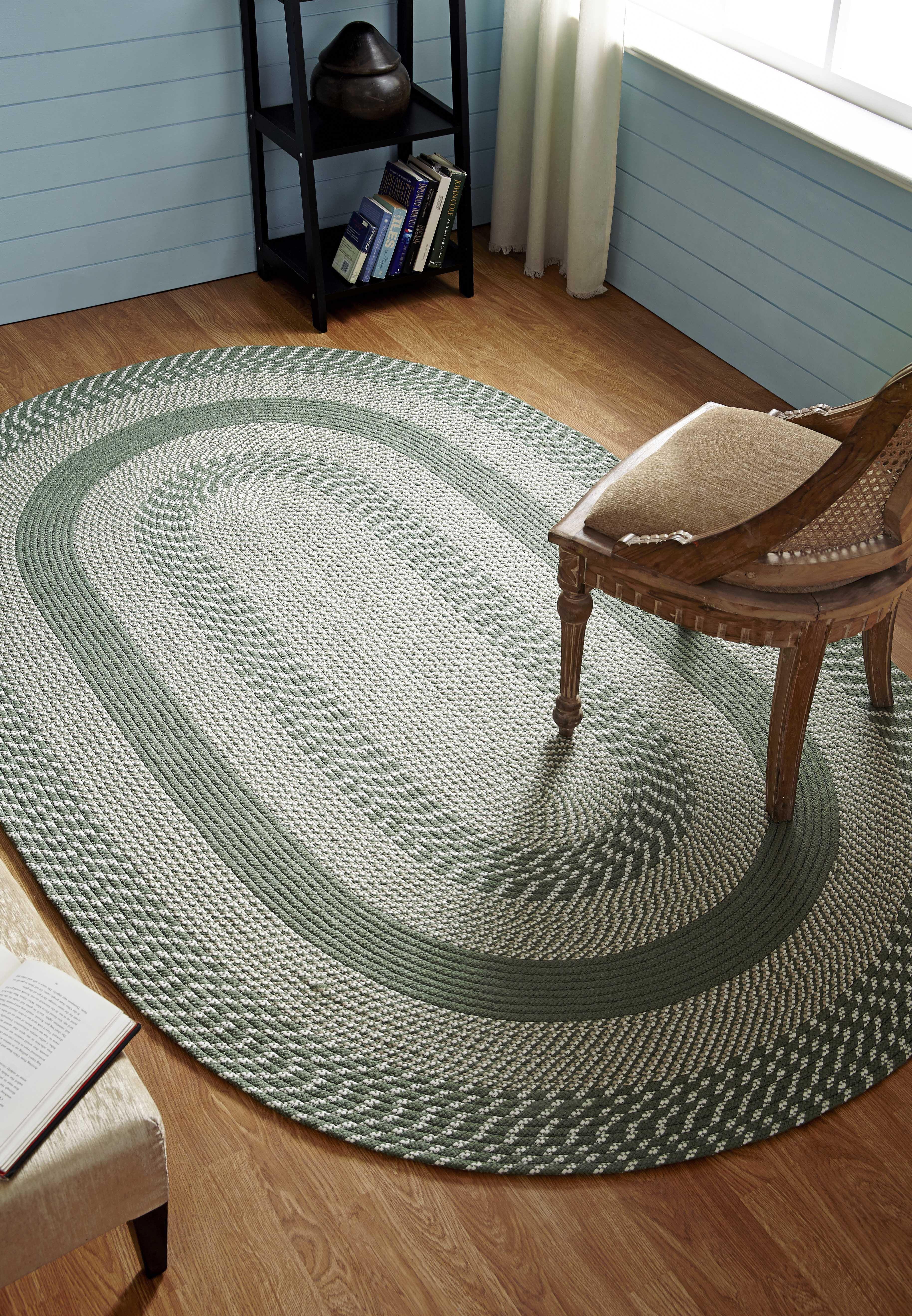 42" x 66" Newport Braid Collection Sage 100% Polypropylene Stripe Pattern Reversible Indoor Utility Oval Rug  - Better Trends