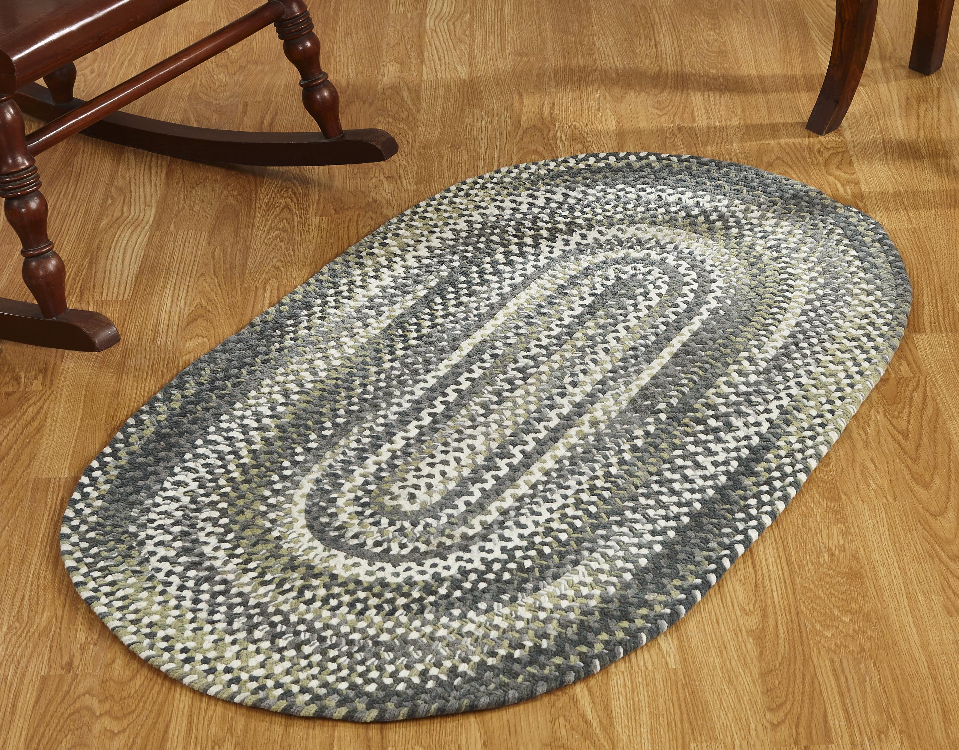 Olive Ombre Braided Oval Cotton Rug, 20" x 30", Reversible and Washable