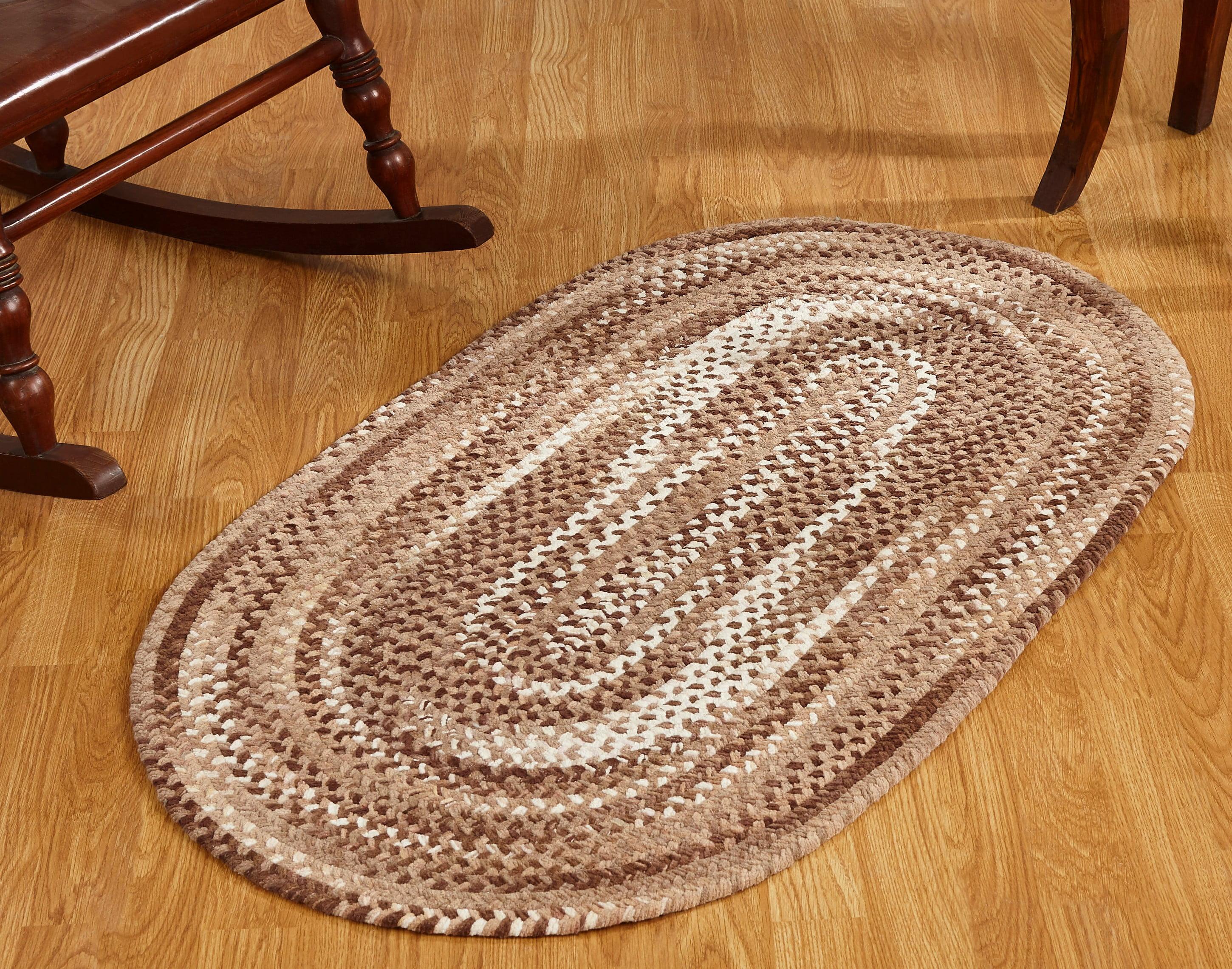 Brown Chenille Braided Reversible Oval Area Rug 5' x 7'