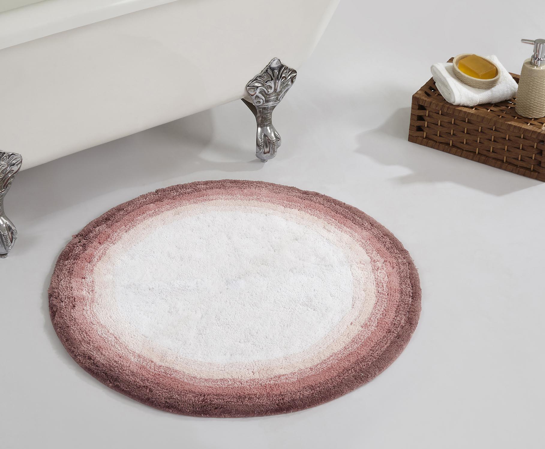 Rose and White Round Cotton Bath Rug