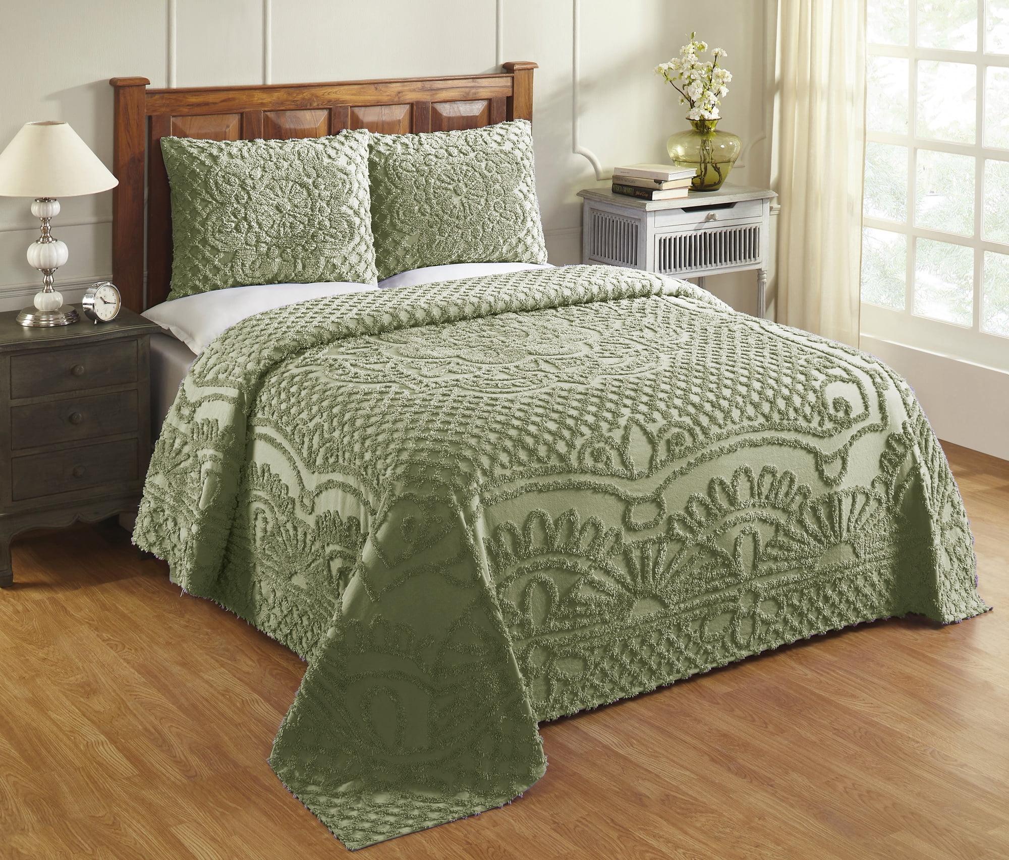 Sage Cotton King Reversible Tufted Bedspread Set