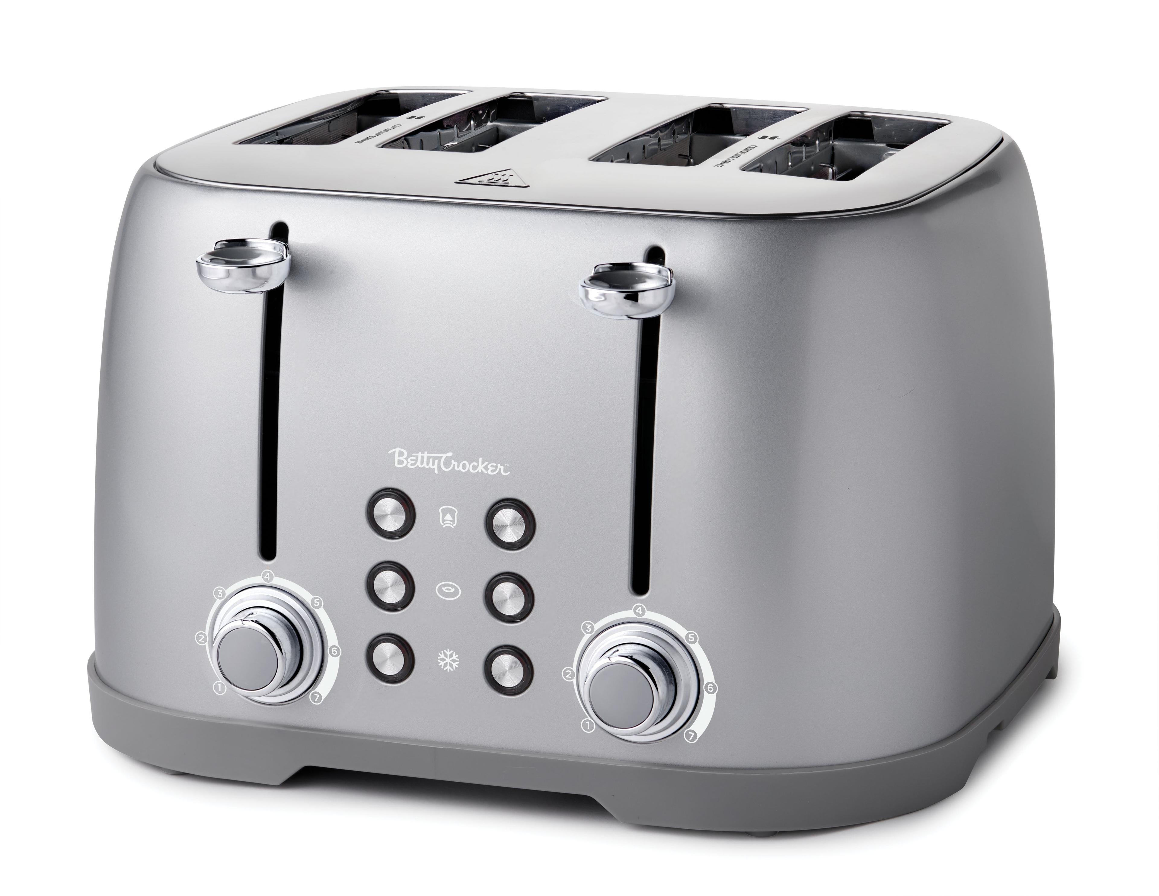 Betty Crocker 4-Slice Toaster, Silver with Extra Wide Slots