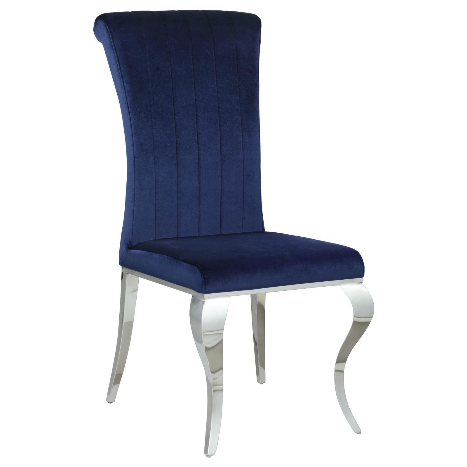 Ink Blue Velvet Upholstered Side Chair with Chrome Legs