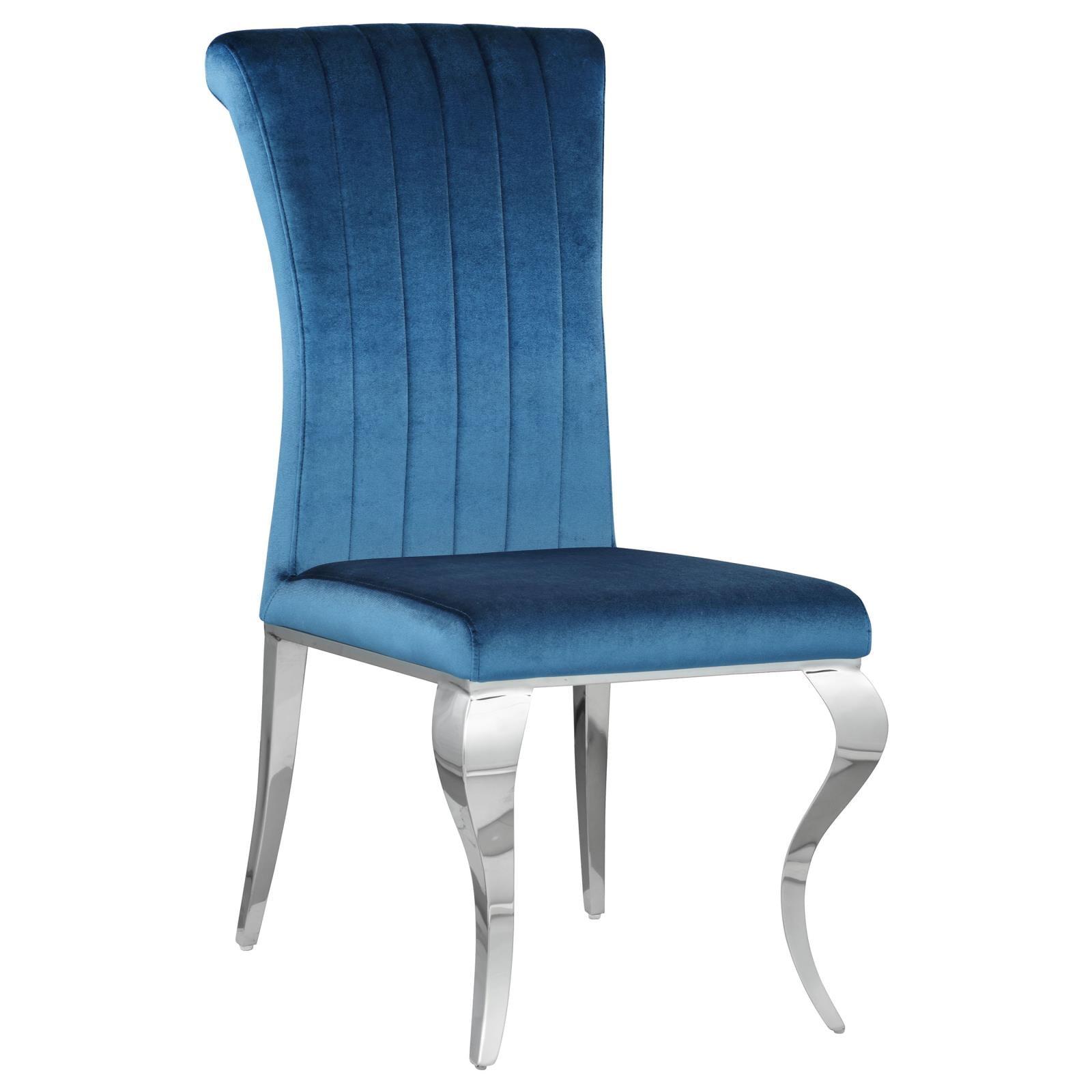 Light Blue Velvet Upholstered Side Chair with Chrome Legs