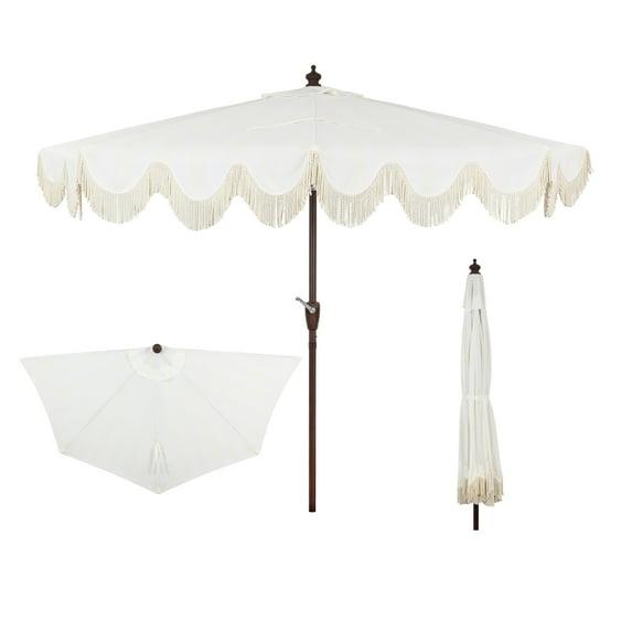 Arlmont & Co. Tasheba 9 ft. Classic Scalloped Fringe Half Market Patio Umbrella with Crank, and UV Protection