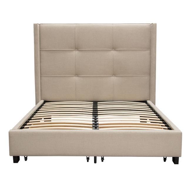 Beverly King Sand Upholstered Storage Bed with Tufted Headboard