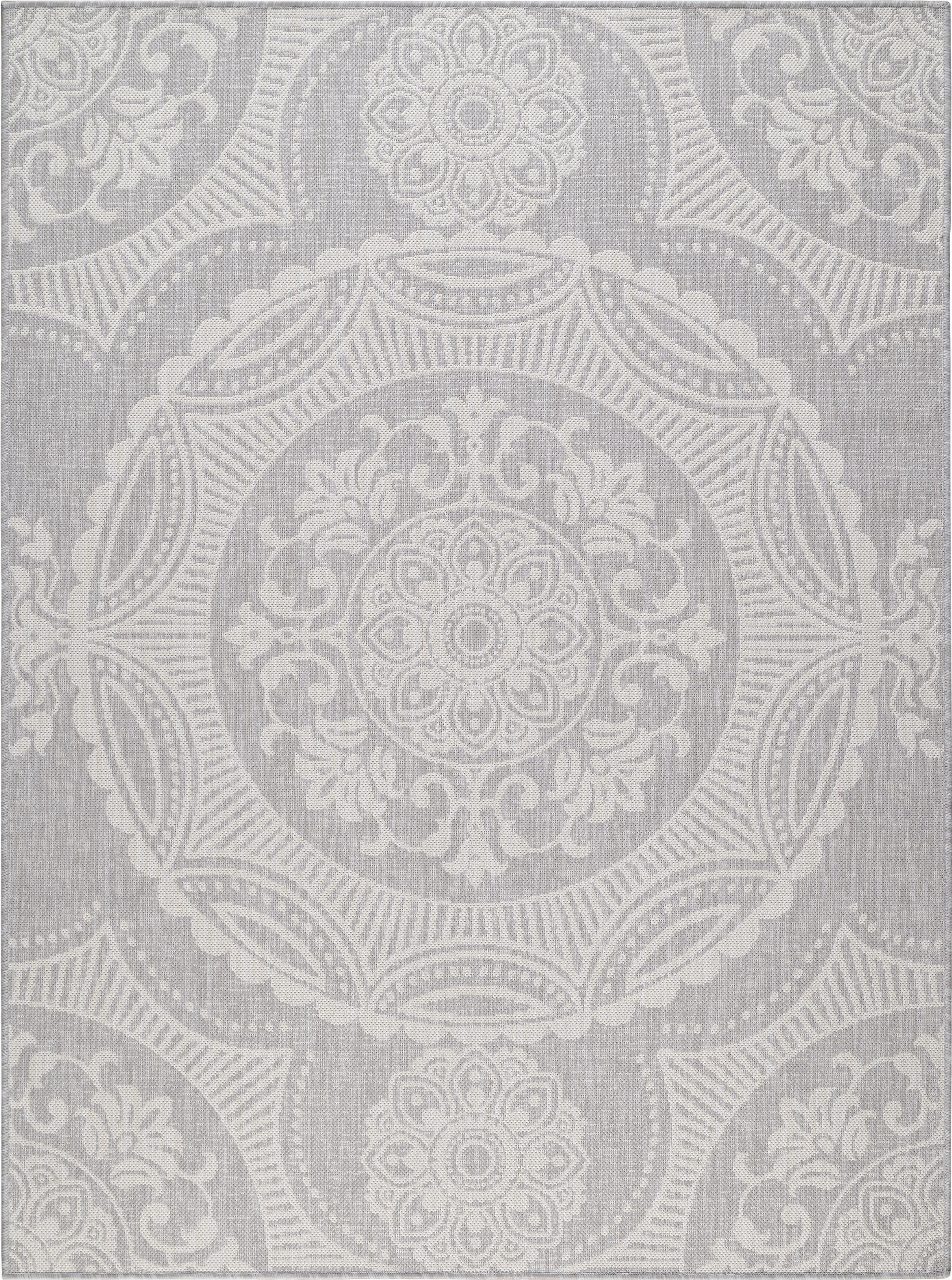 Gray and White Medallion 5' x 7' Reversible Outdoor Rug