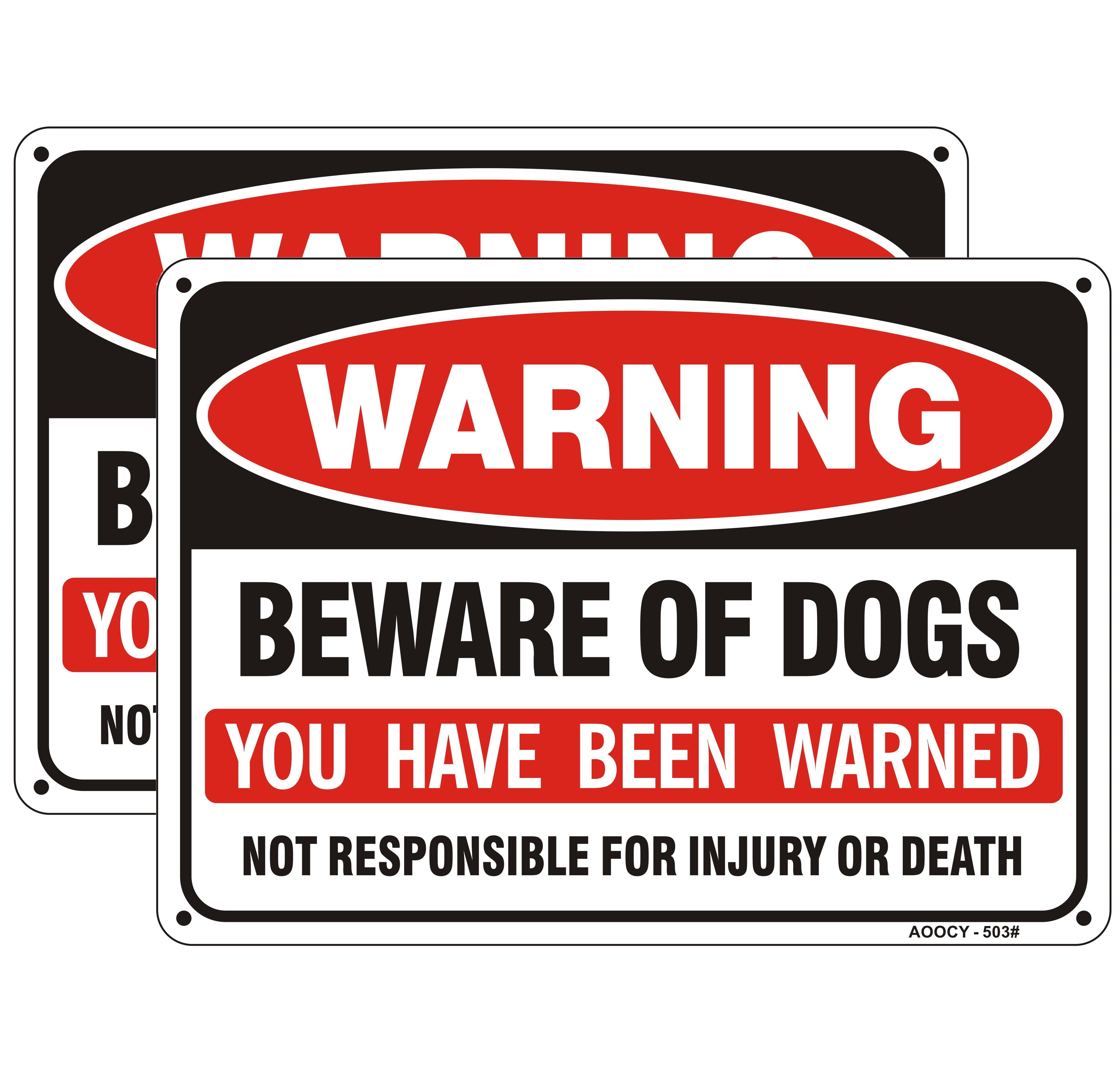 2Pack Beware of Dog Sign, You Have Been Warned No Responsible for Injury or Death - Indoor/Outdoor Fence Use - Metal Aluminum Rust Free | 7" x 9.8" Pre-Drilled Holes, Fade Resistant, Weatherproof