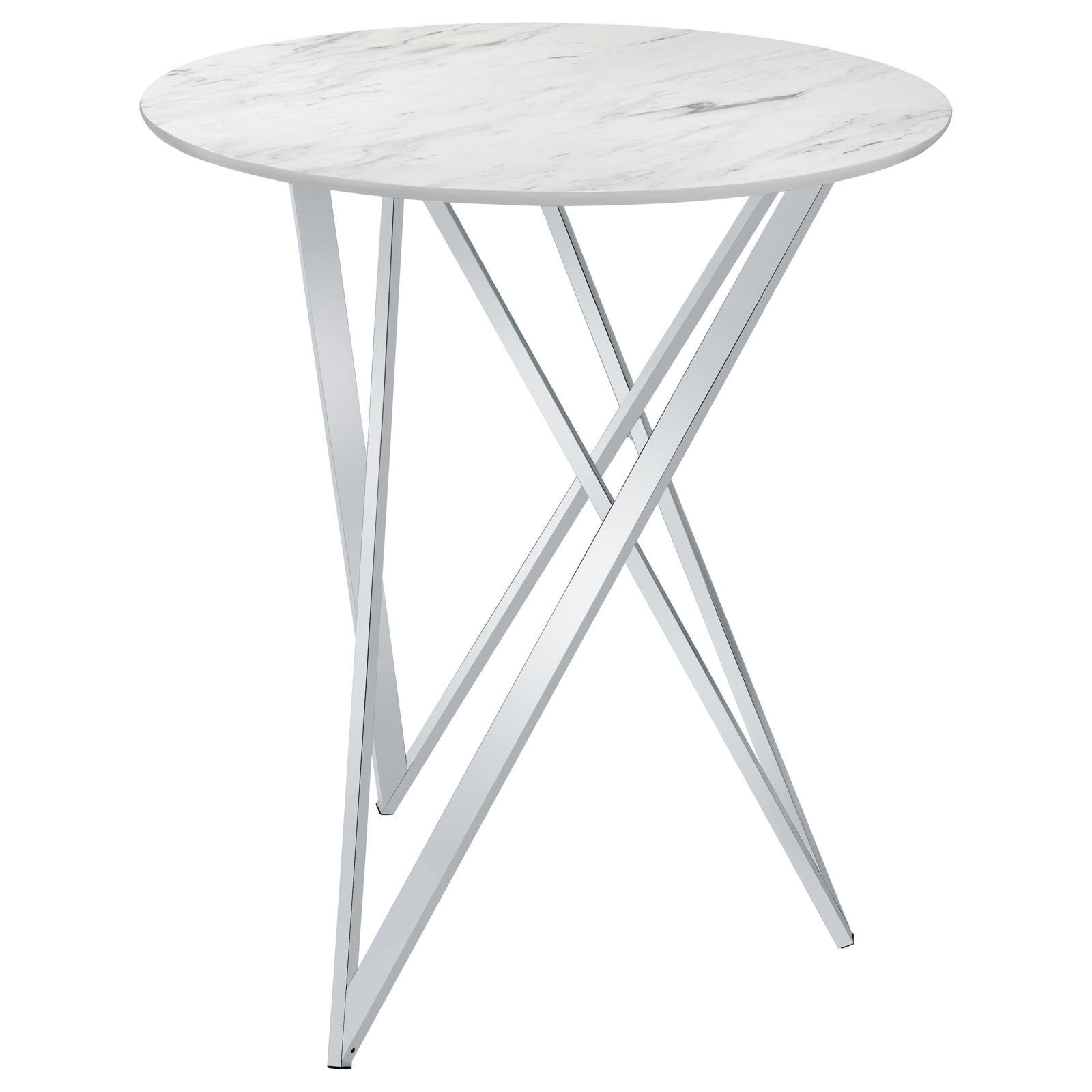 Round White Faux Marble Bar Height Table with Metal Base