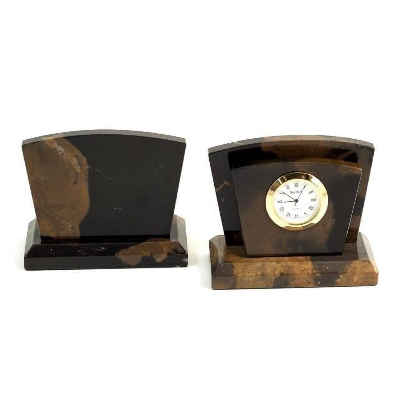 Bey-Berk International D017 Tiger Eye Marble with Gold Plated Accents Quartz Clock & Letter Rack