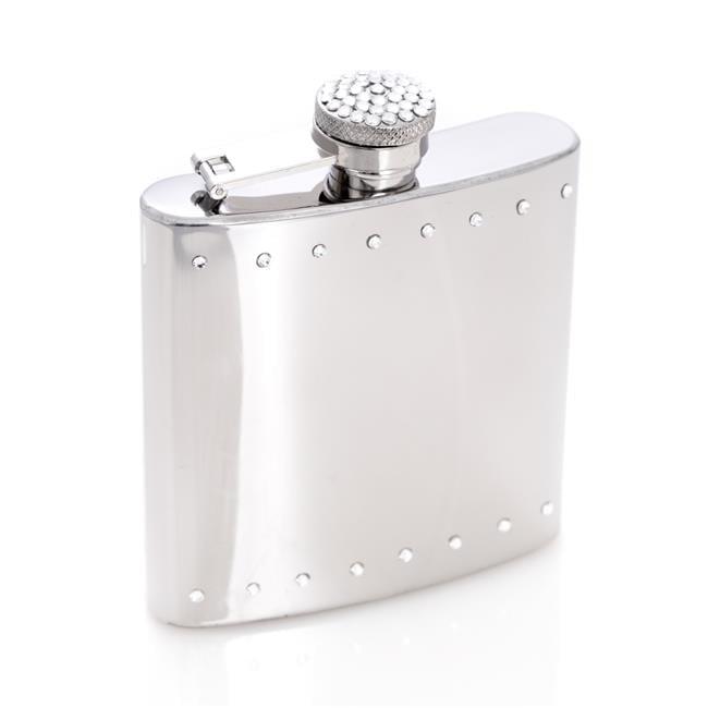 Bey-Berk International FS106K 6 oz Stainless Steel Crystal Encrusted Shiny Flask - Silver