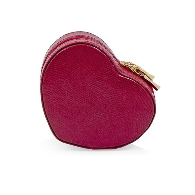 Red Leather Heart-Shaped Travel Jewelry Box with Mirror