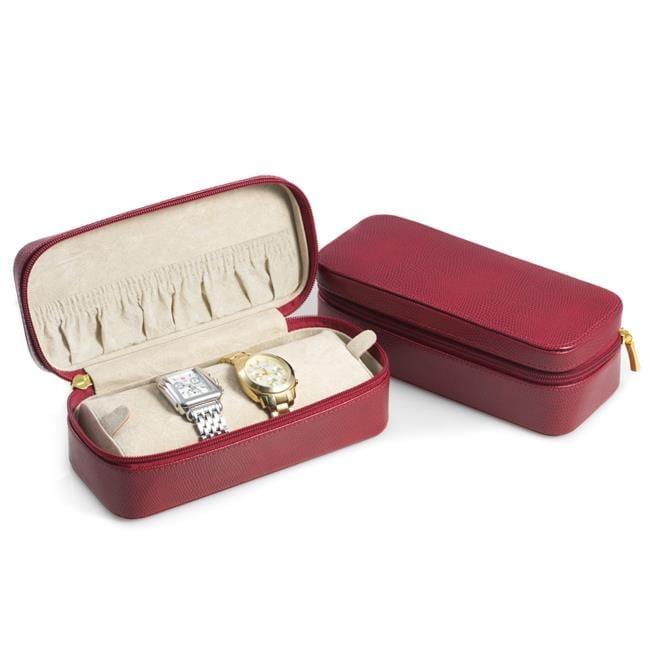 Bey-Berk International  Red Lizard Leather Watch & Bracelet Case with Soft Velour Lining with Zipper Closure