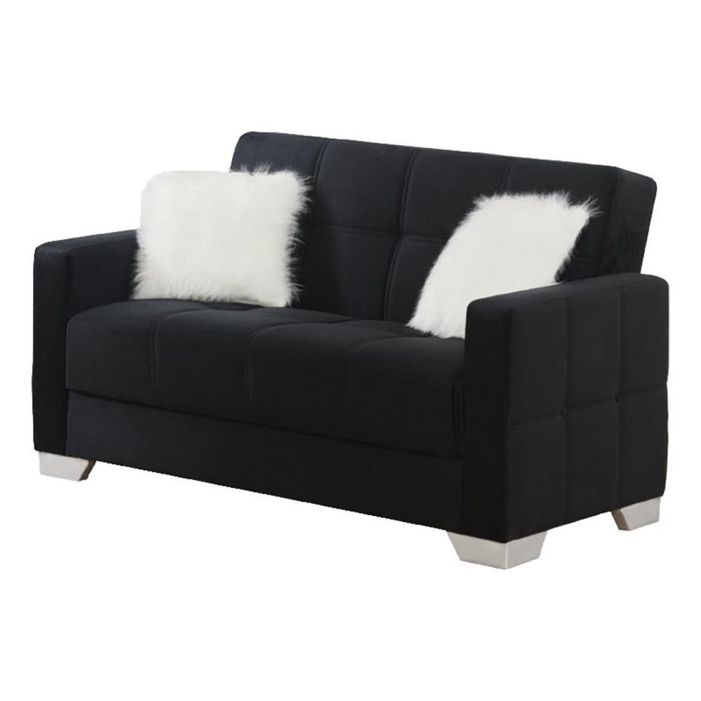 Beyan Signature Ontario 65" Microfiber Convertible Sleeper Loveseat in Black