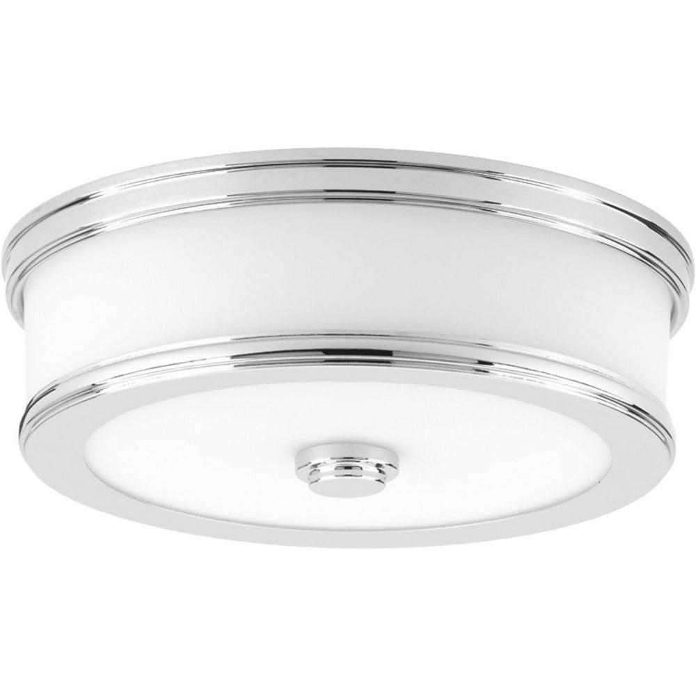 Progress Lighting Bezel Collection 1-Light LED Flush Mount, Brushed Nickel, Etched White Glass Shade