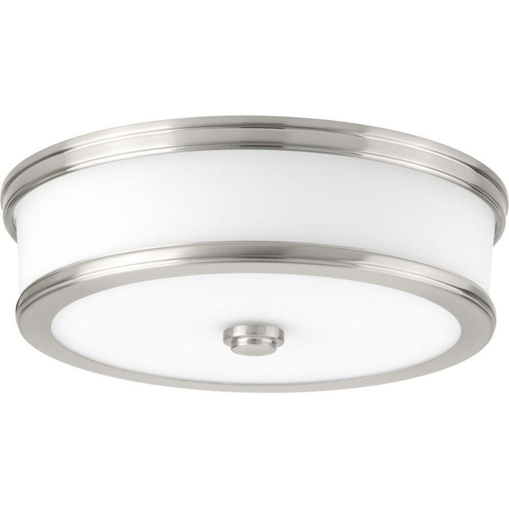 Progress Lighting, Bezel Collection, 1-Light LED Flush Mount, Brushed Nickel, Etched White Glass Shade