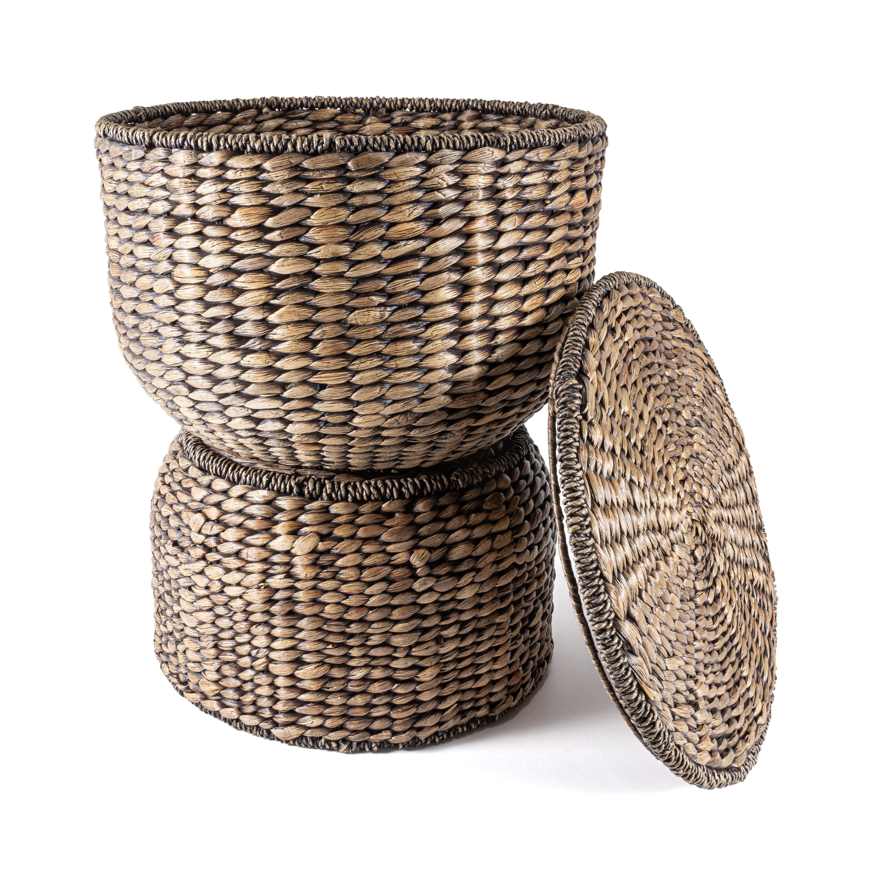 happimess 18" Hourglass Handwoven Hyacinth Storage Accent Table with Lid
