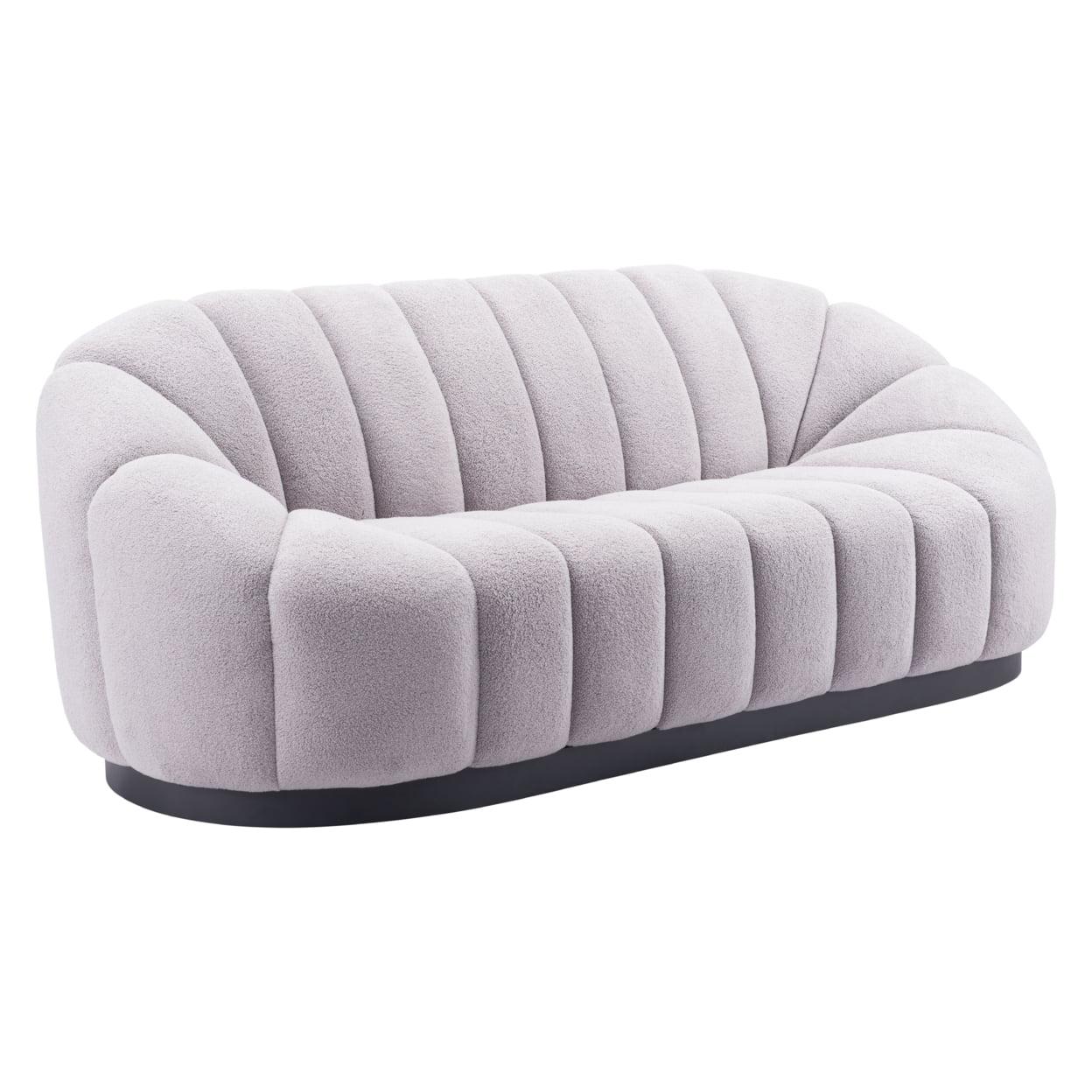 Light Gray Shearling-Style Modern Reception Sofa