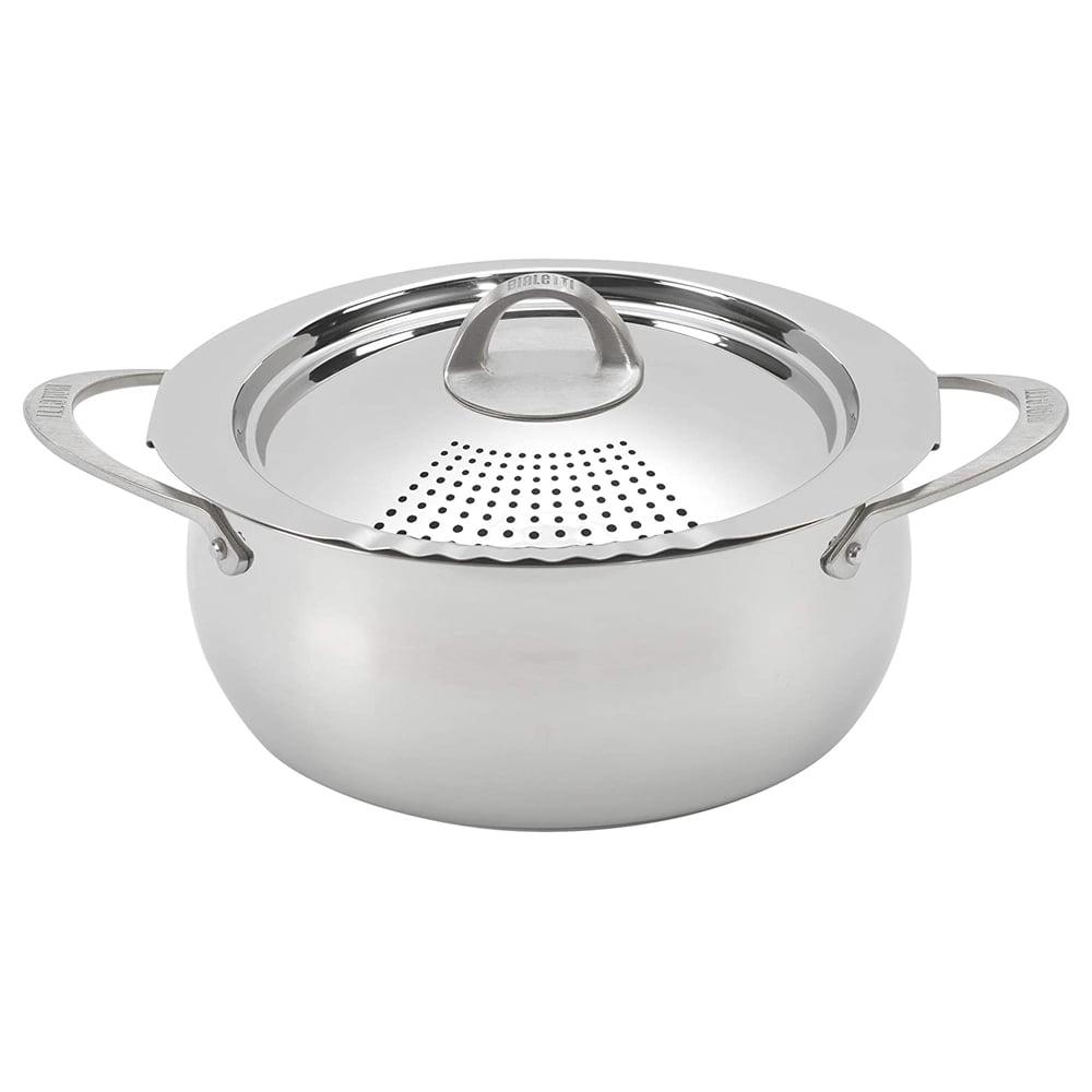 Bialetti 6 Quart Nonstick Oval Pasta Pot with Strainer Lid, Stainless-Steel
