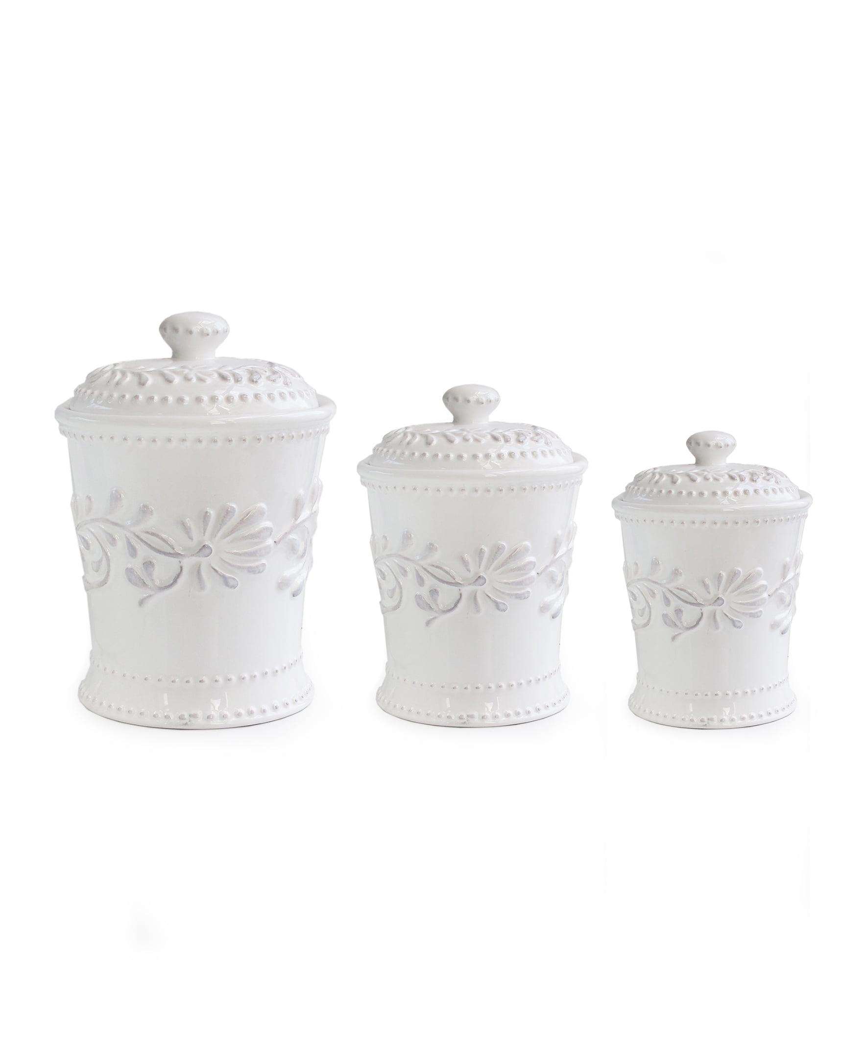 BIANCA LEAF 3PC CANISTER SET 10.25"H80oz, 8.375"H48oz,6.75"H20oz 7.125X10.25" 6.125X8.375" 4.75X6.75 RB