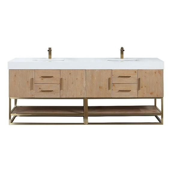 Bianco 84" Wood Vanity in Light Brown with  Composite Stone Top without Mirror