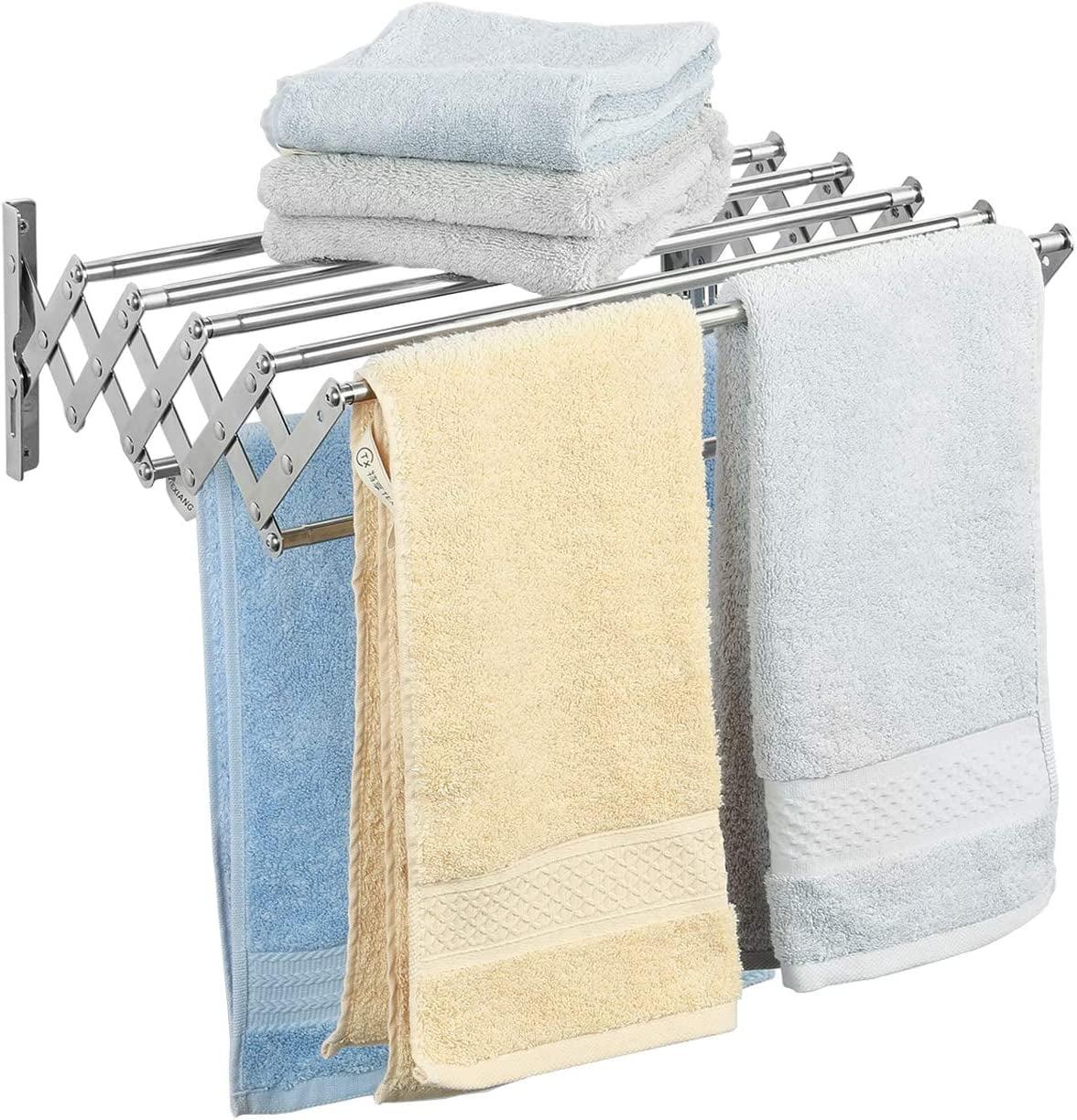 JASODI F07TG7H1NK Stainless Steel Space-Saving Towel Rack, Wall Mounted Retractable Huge Capacity Drying Rack