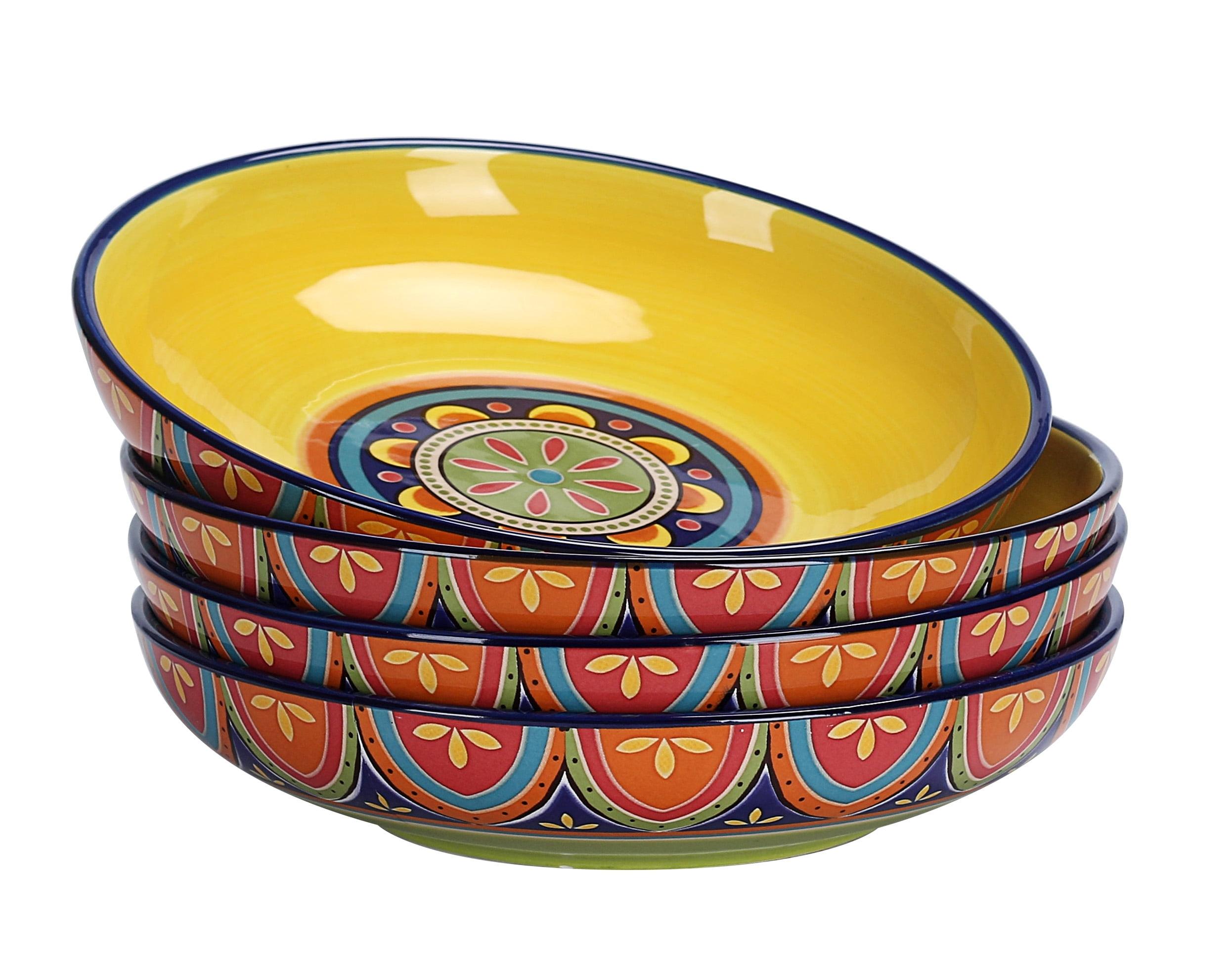 Tunisian Multicolor Ceramic 35oz Dinner Bowls, Set of 4